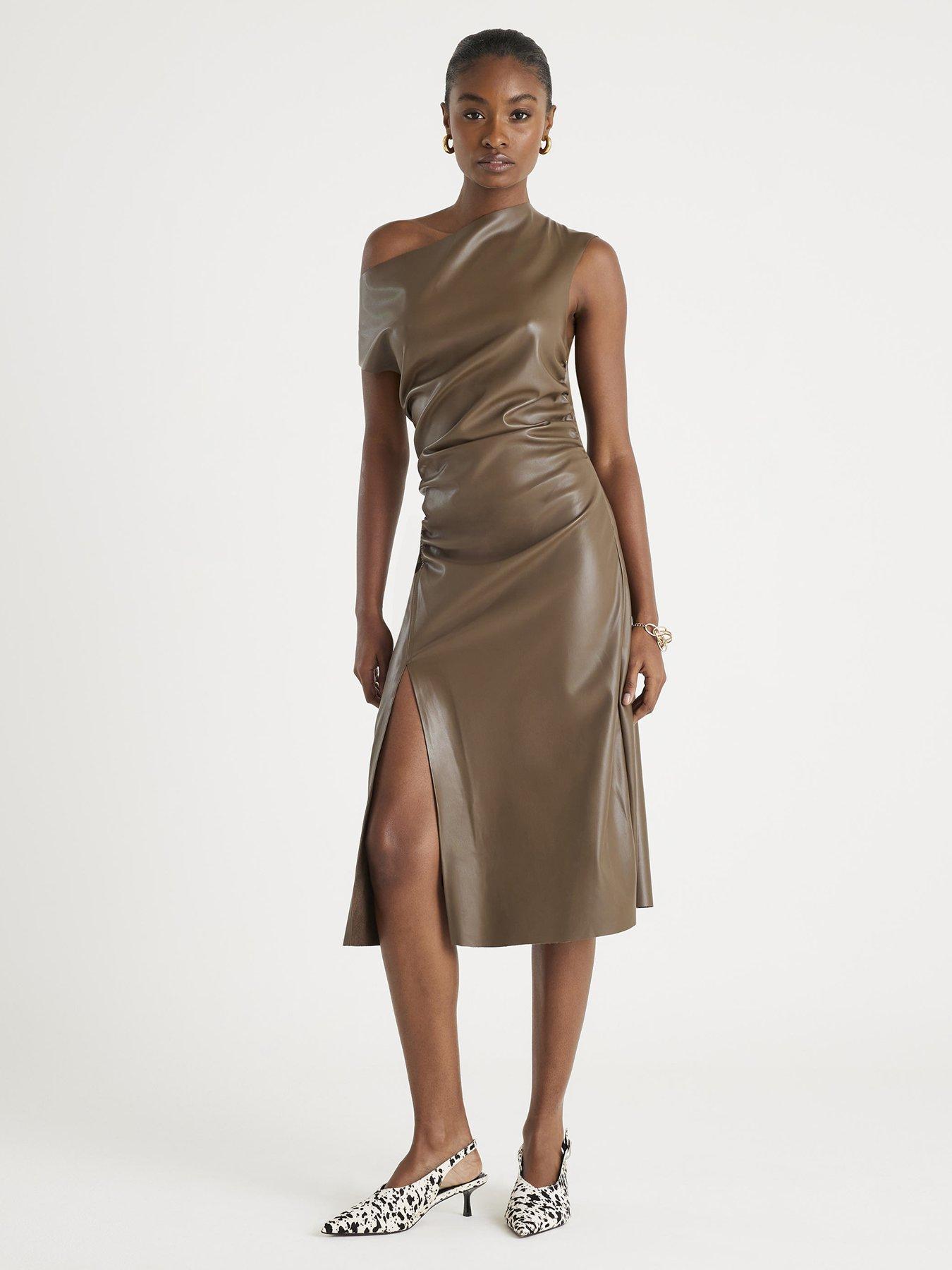 River Island Drape Pu Midi Dress - Brown | Very