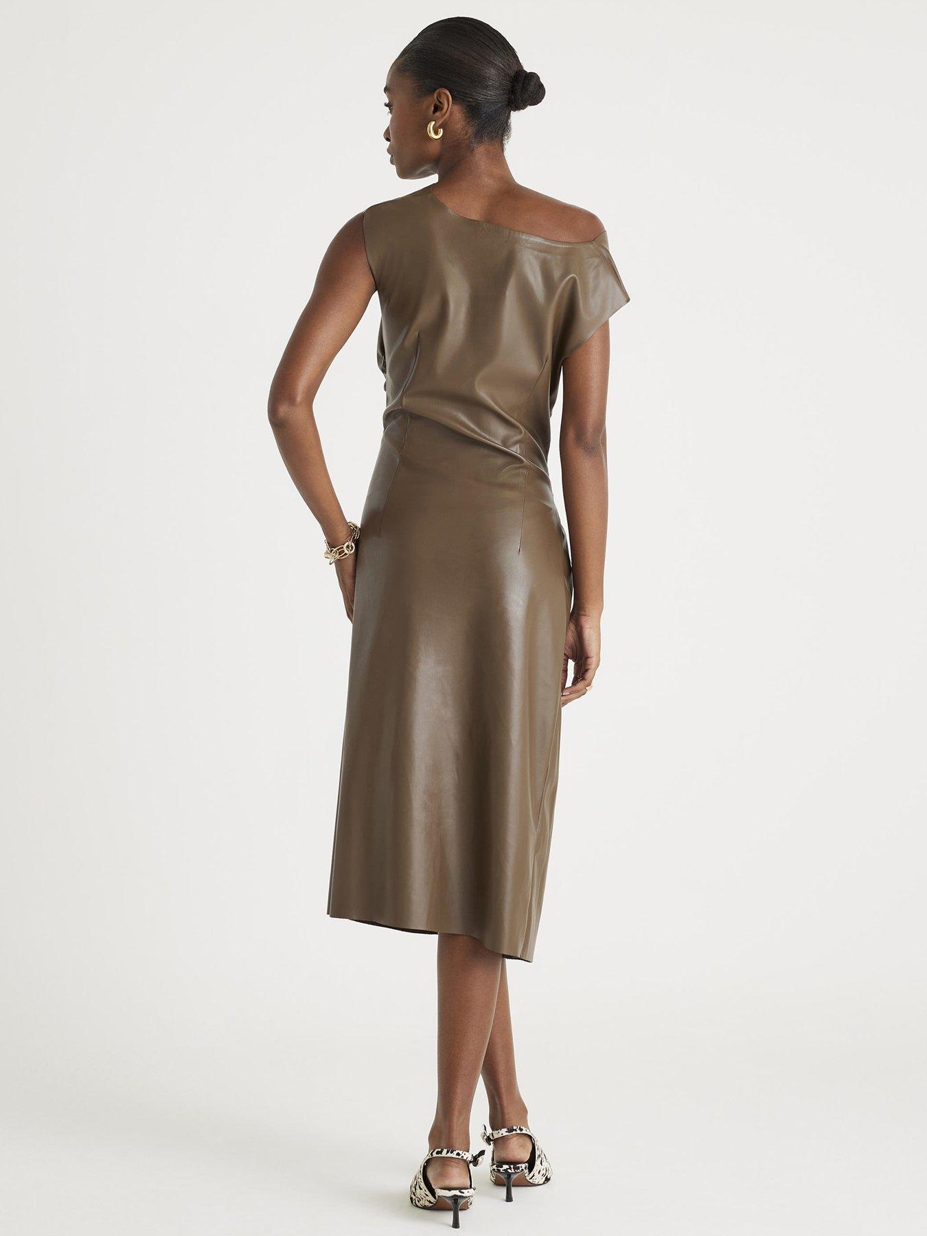 River Island Drape Pu Midi Dress - Brown | Very