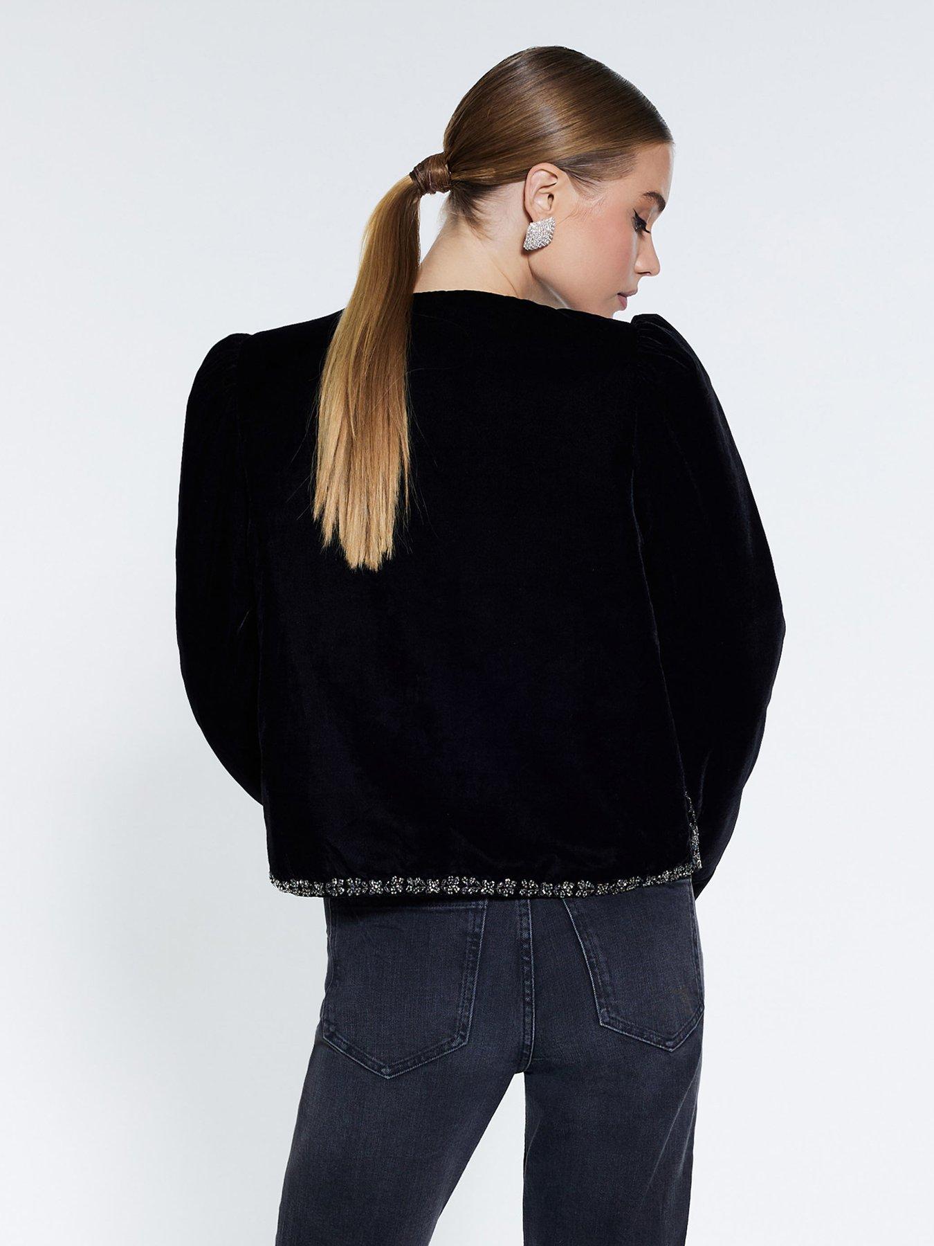 Image 2 of 4 of River Island Embellished Velvet Jacket - Black