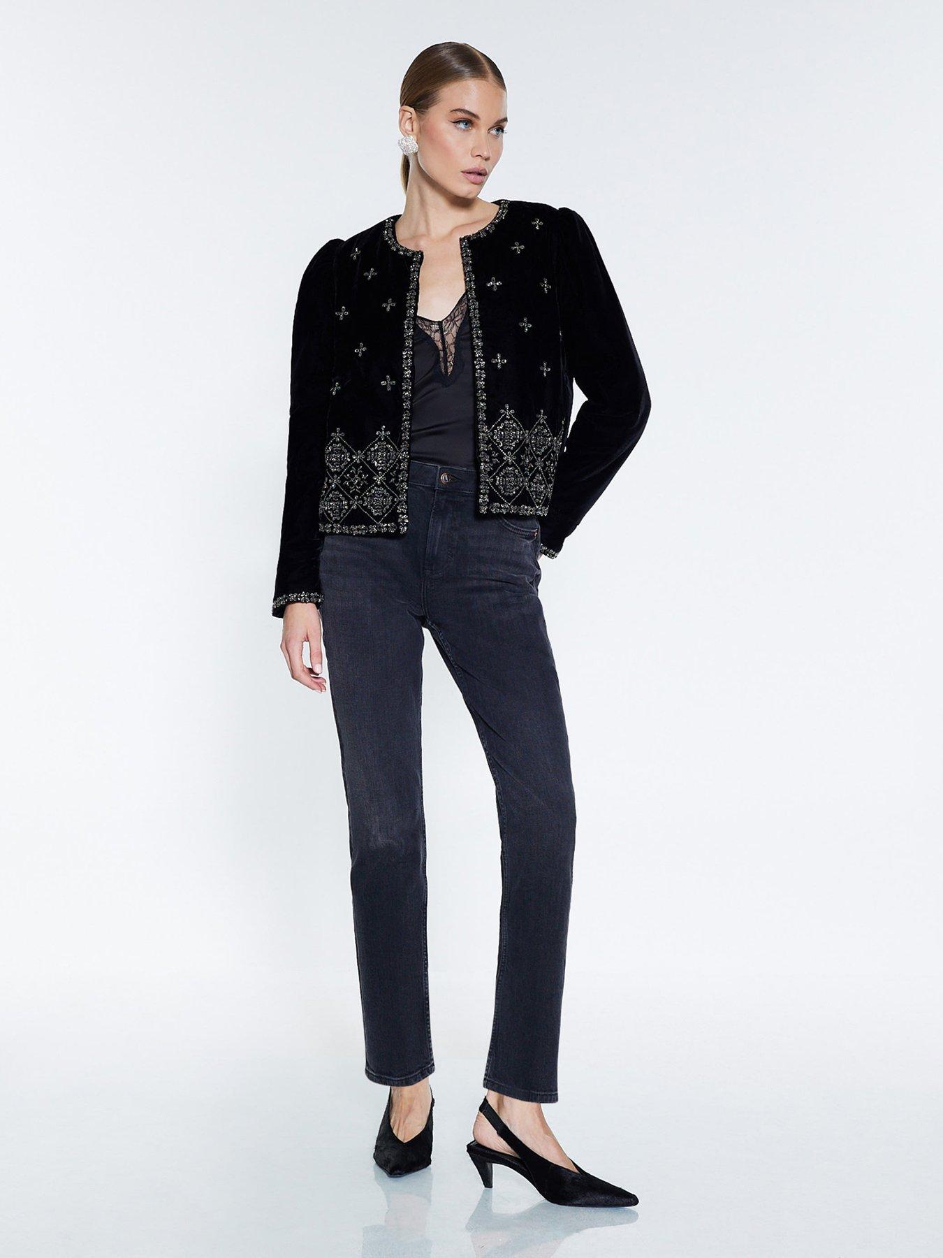 Image 3 of 4 of River Island Embellished Velvet Jacket - Black