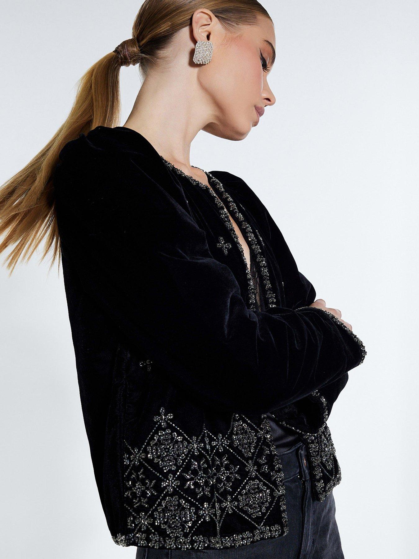 Image 4 of 4 of River Island Embellished Velvet Jacket - Black