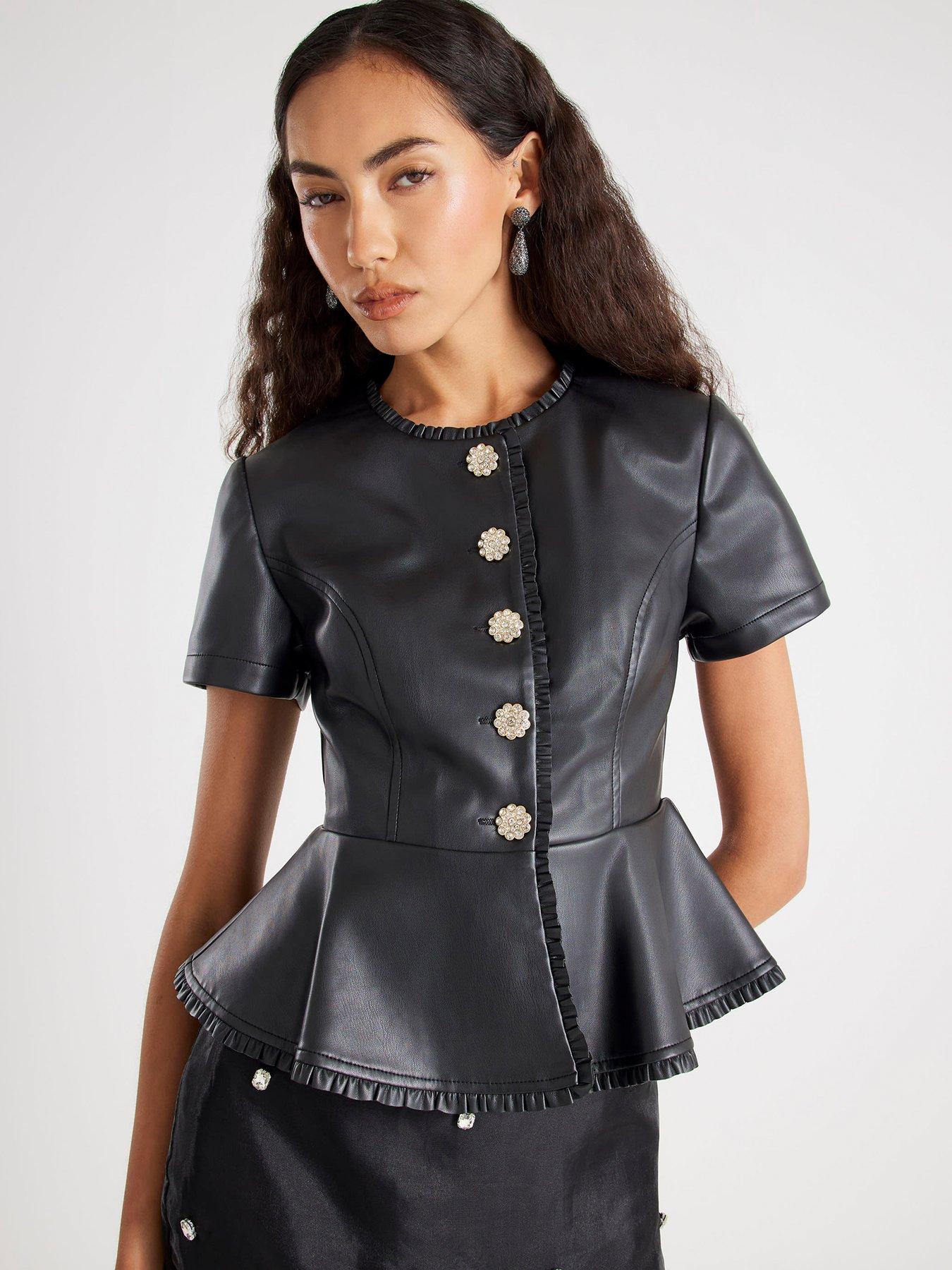 River Island Embellished Button Peplum Top - Black