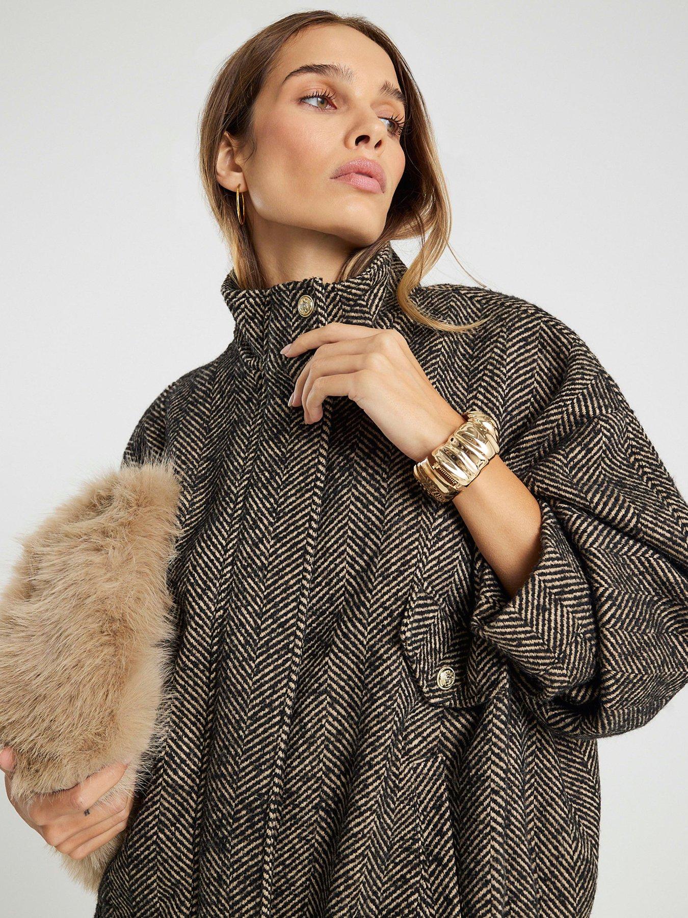 River Island Herringbone Faux Wool Bomber - Brown | Very