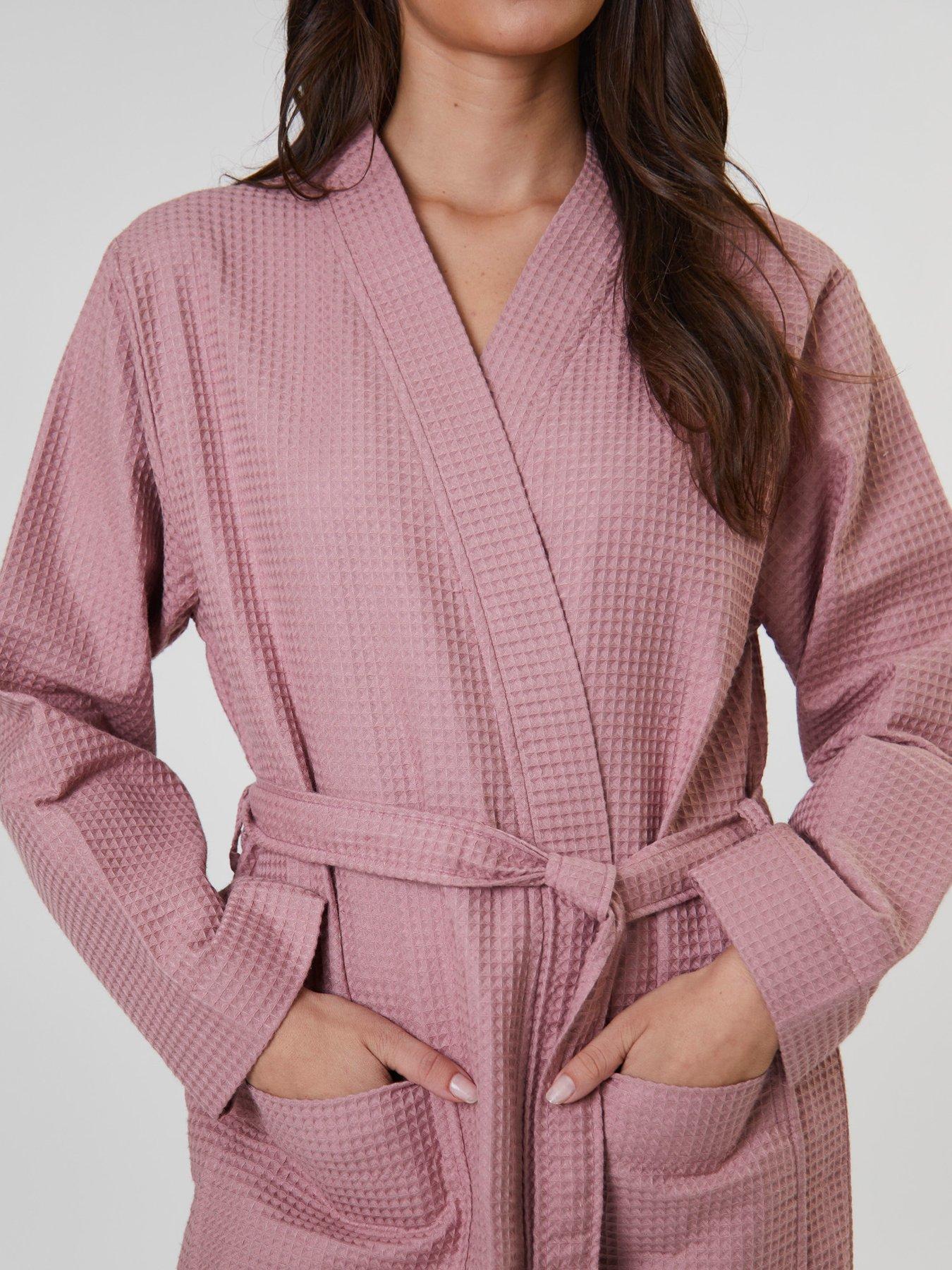 knee length dresses for ladies Women's Organic Waffle Weave Spa Bath Robes (3 Colors) by Viverano Organics Blush / White / L/XL main image 0