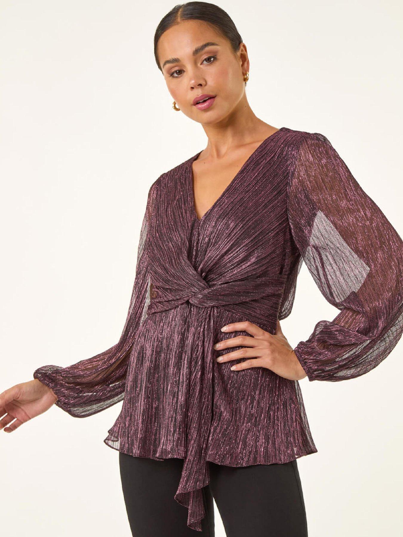 Roman Petite Shimmer Twist Stretch Top - Pink