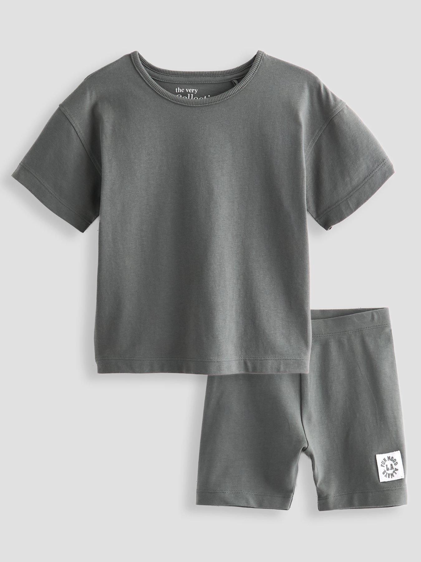 Image 1 of 5 of The Very Collection Boys Drop Shoulder T-Shirt And Cycle Short Outfit Set - Grey