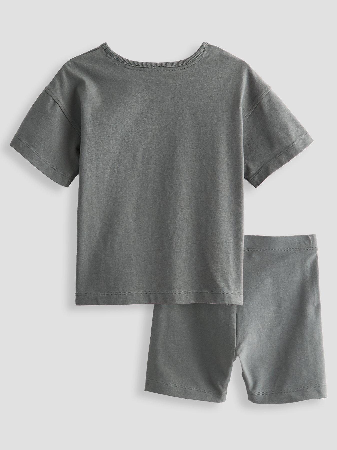 Image 2 of 5 of The Very Collection Boys Drop Shoulder T-Shirt And Cycle Short Outfit Set - Grey