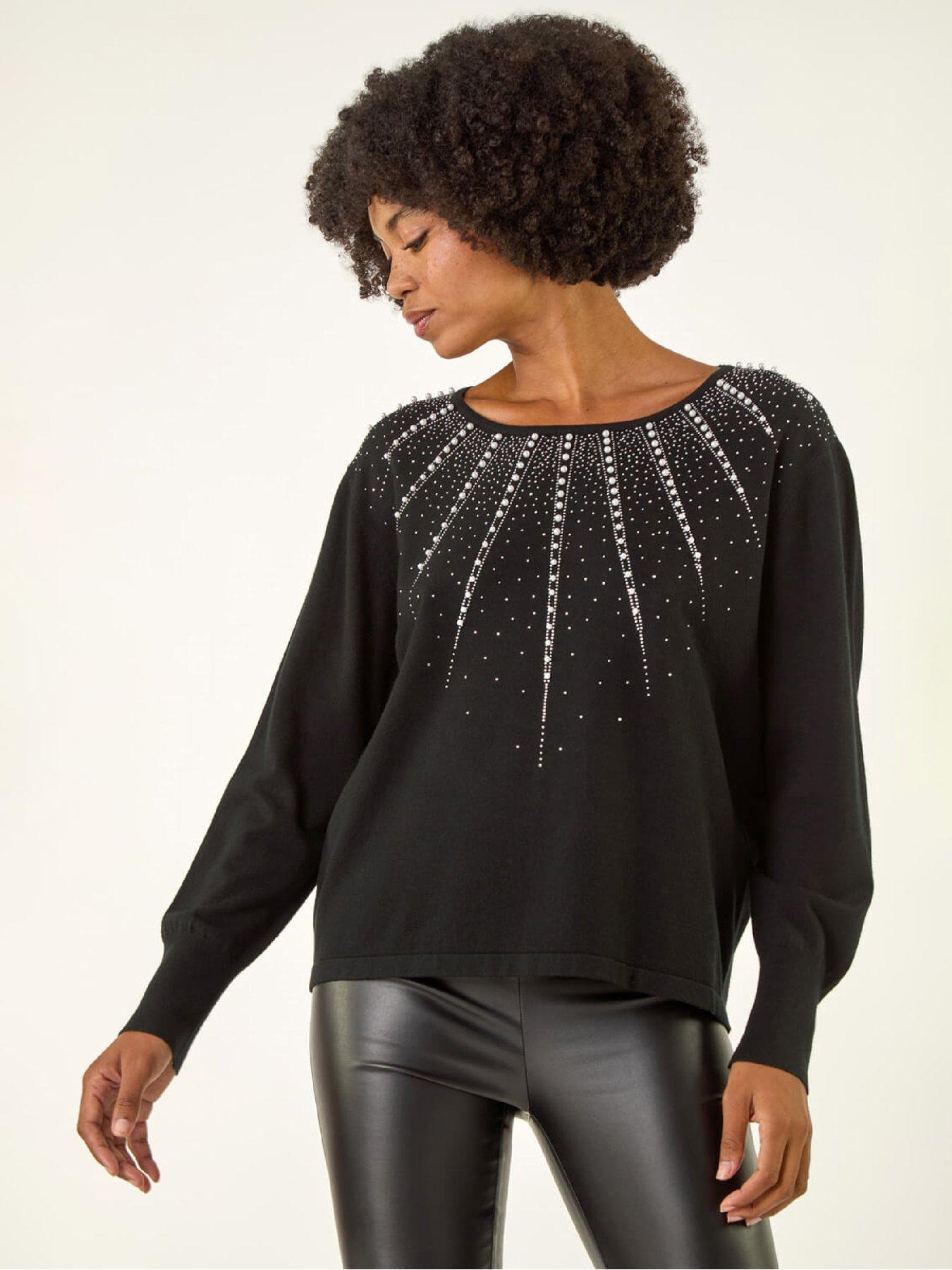 Roman Embellished Neckline Knit Jumper - Black