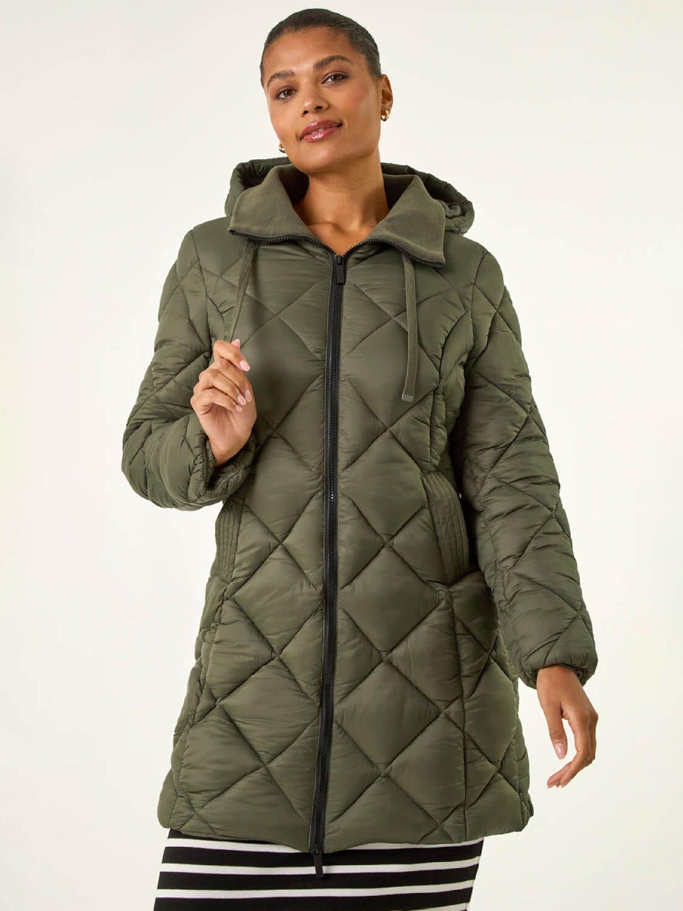 Roman Diamond Quilt Padded Coat - Khaki