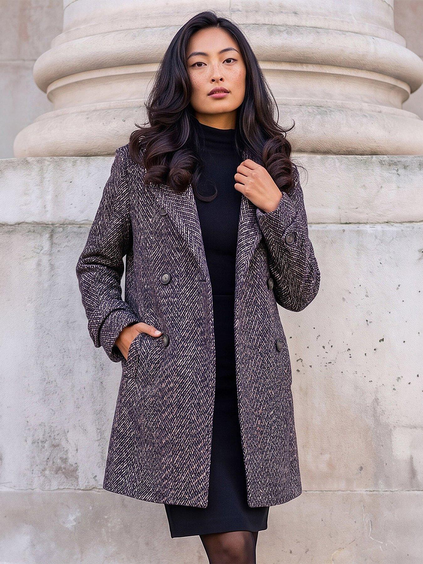 Roman Women's Black Petite Double Breast Funnel Neck Coat In Size 16 - Image 2