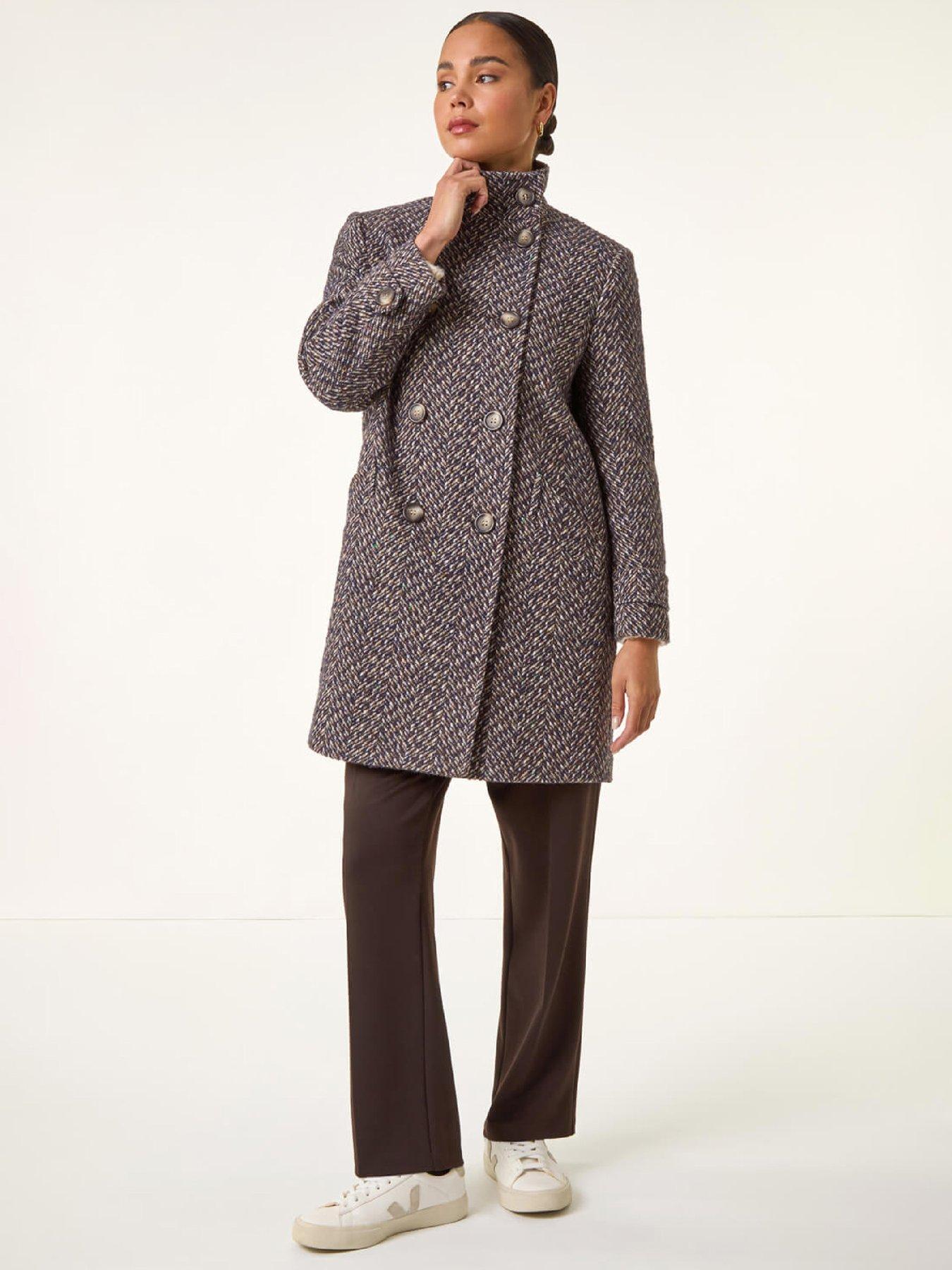 Roman Petite Double Breast Funnel Neck Coat - Black