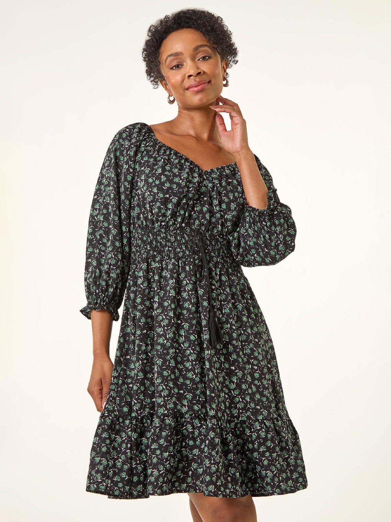 Roman Petite Floral Frill Dress - Black
