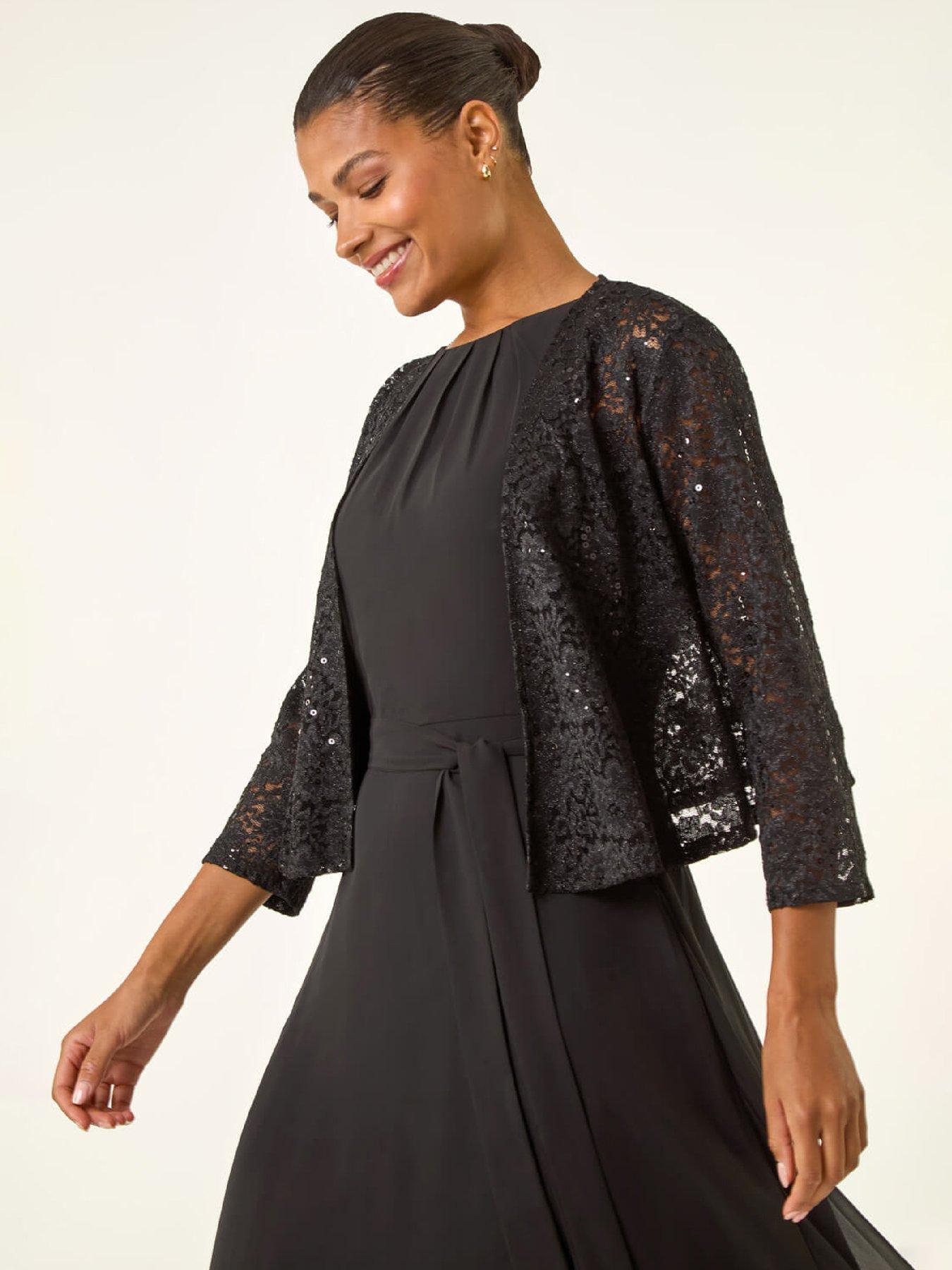 Roman Glitter Sequin Lace Top - Black