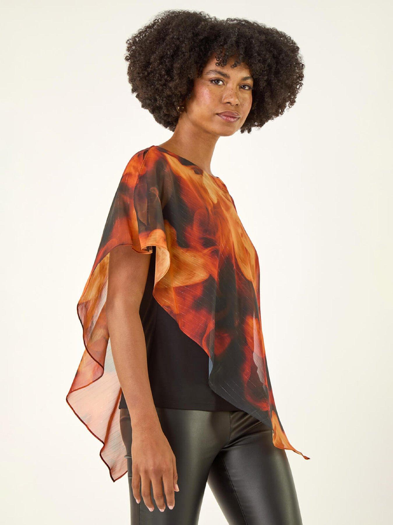 Roman Fire Metallic Asymmetric Overlay Top - Rust