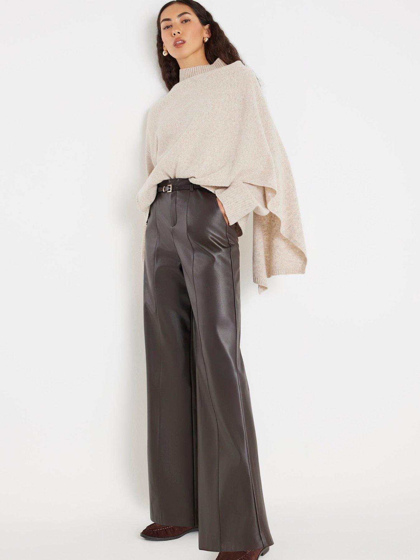 Image 3 of 4 of River Island Belted Wide Leg Trouser - Brown