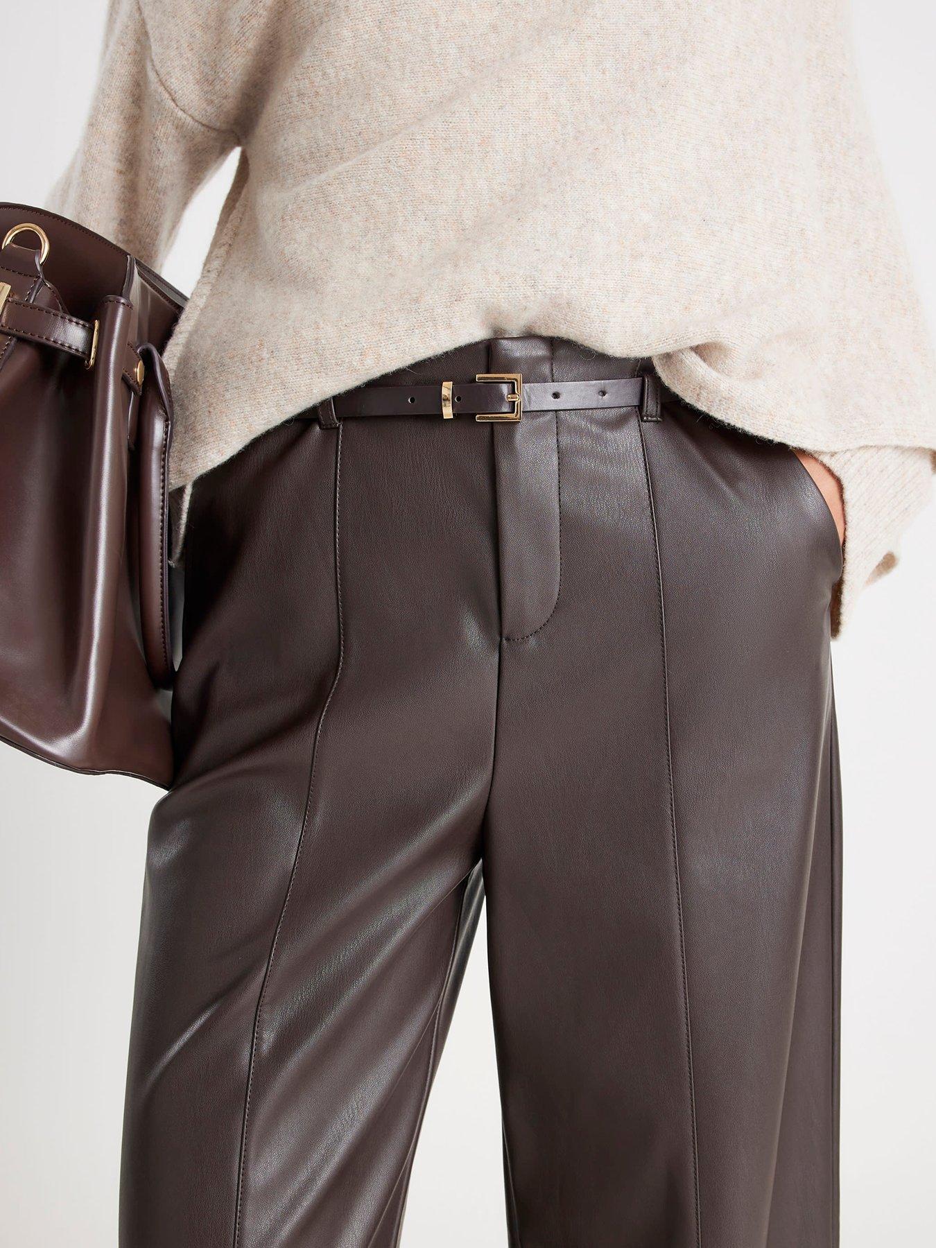 Image 4 of 4 of River Island Belted Wide Leg Trouser - Brown