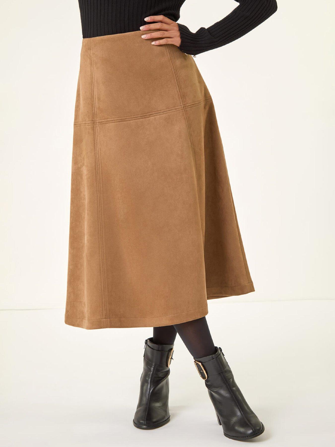 Roman Women's Tan Petite Suede A-Line Skirt In | Size: 16 - Image 3