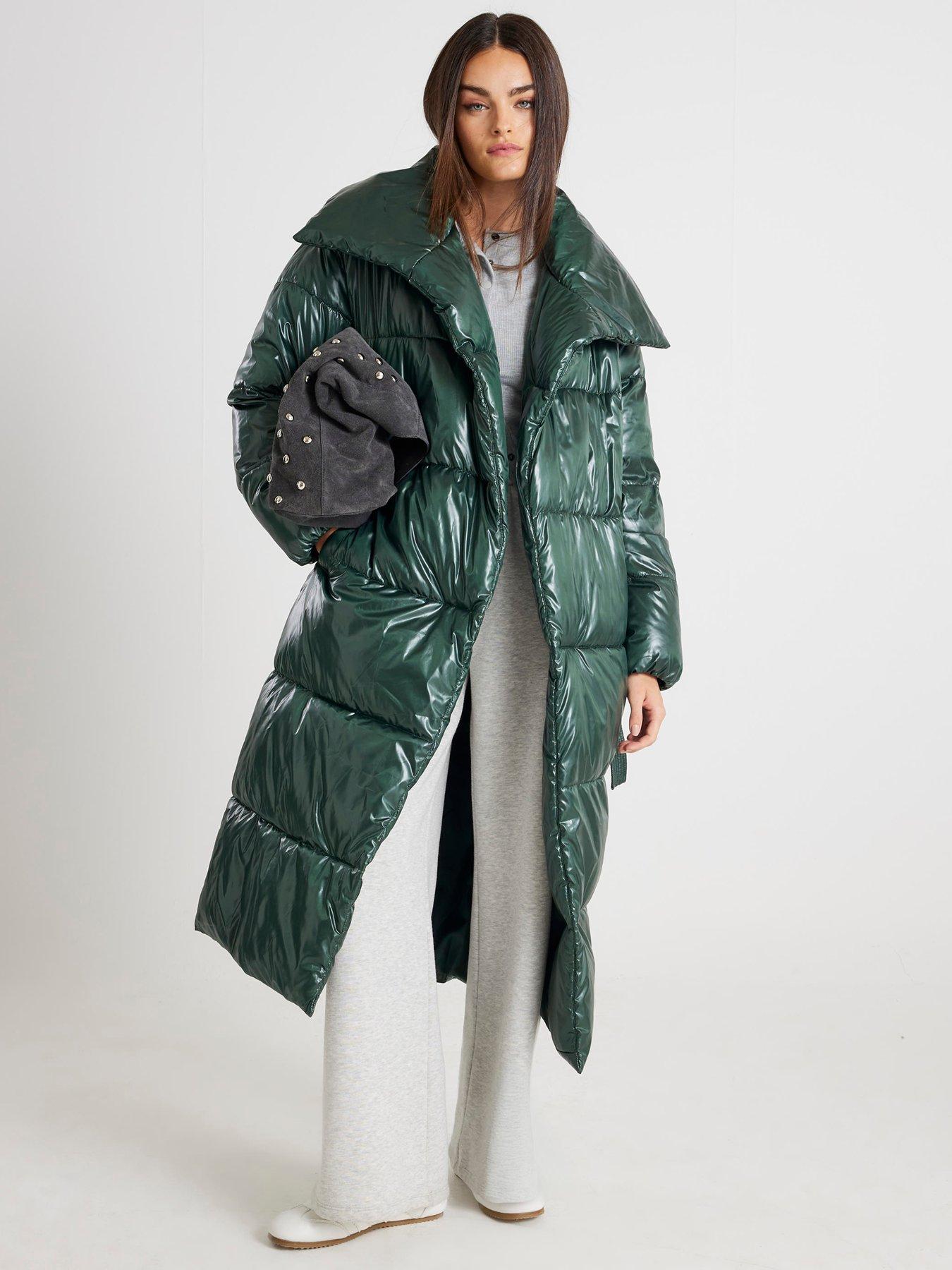 Image 1 of 4 of River Island High Shine Duvet Padded Coat - Green