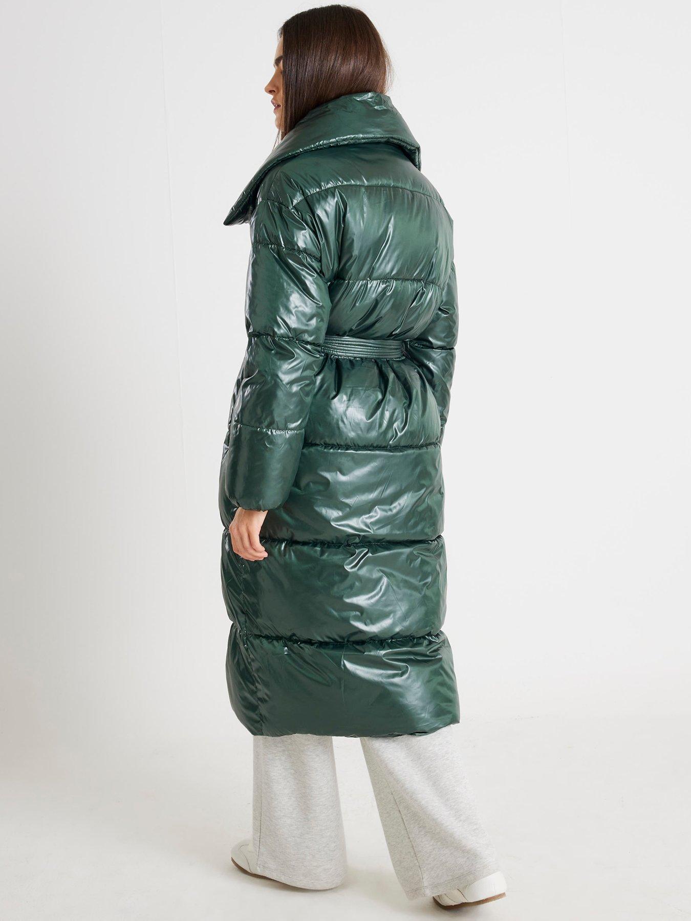 Image 2 of 4 of River Island High Shine Duvet Padded Coat - Green