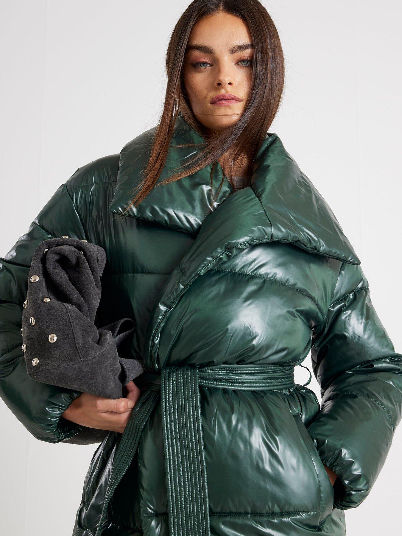 Image 4 of 4 of River Island High Shine Duvet Padded Coat - Green