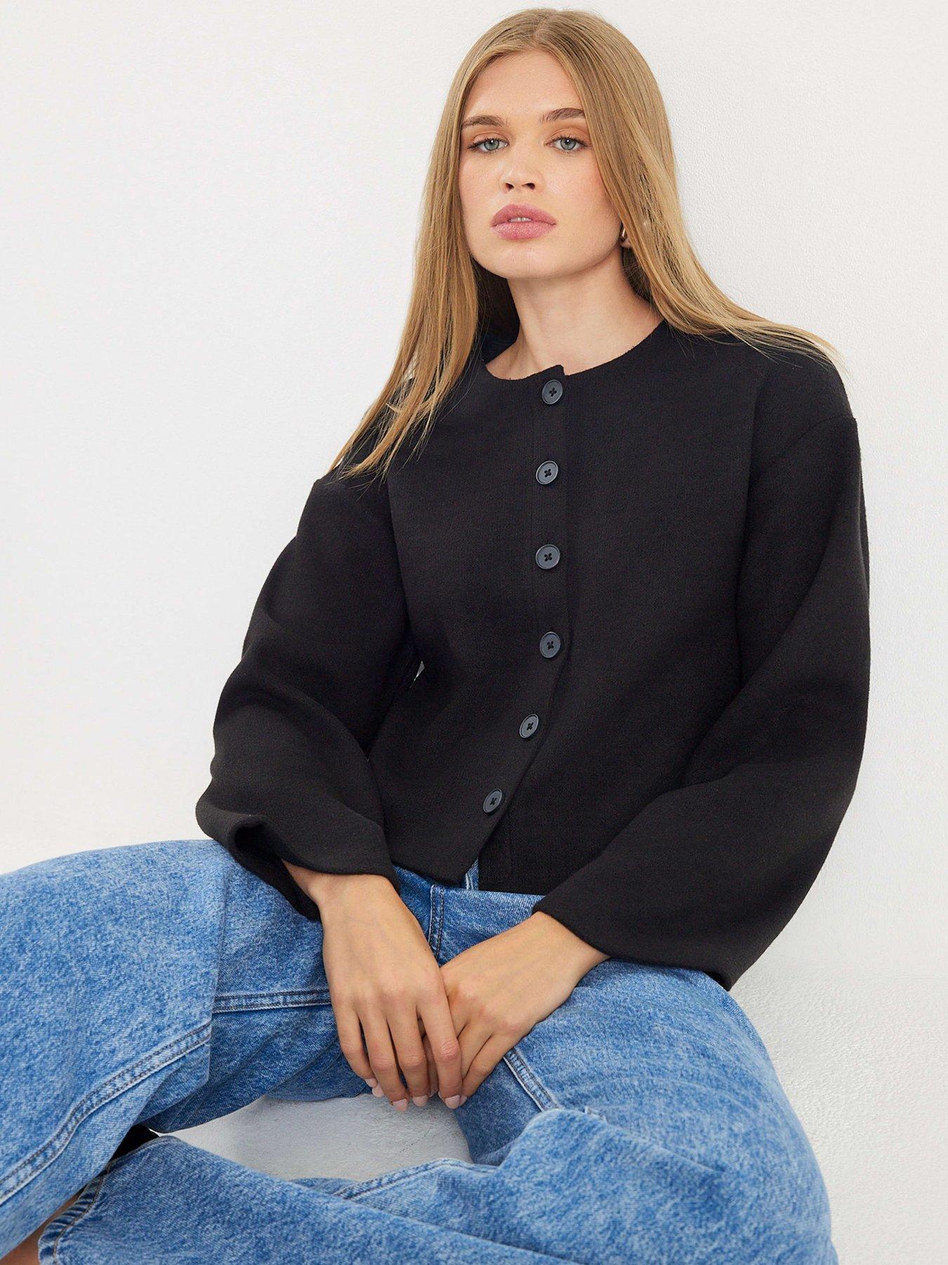 River Island Long Sleeve Cosy Button Through Cardi - Black