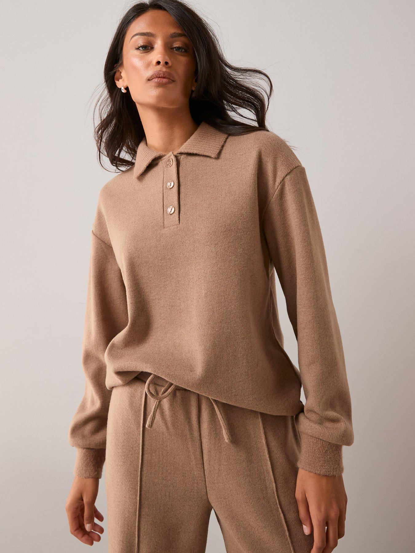 Image 1 of 6 of The Very Collection Button Through Soft Touch Co-Ord - Cream