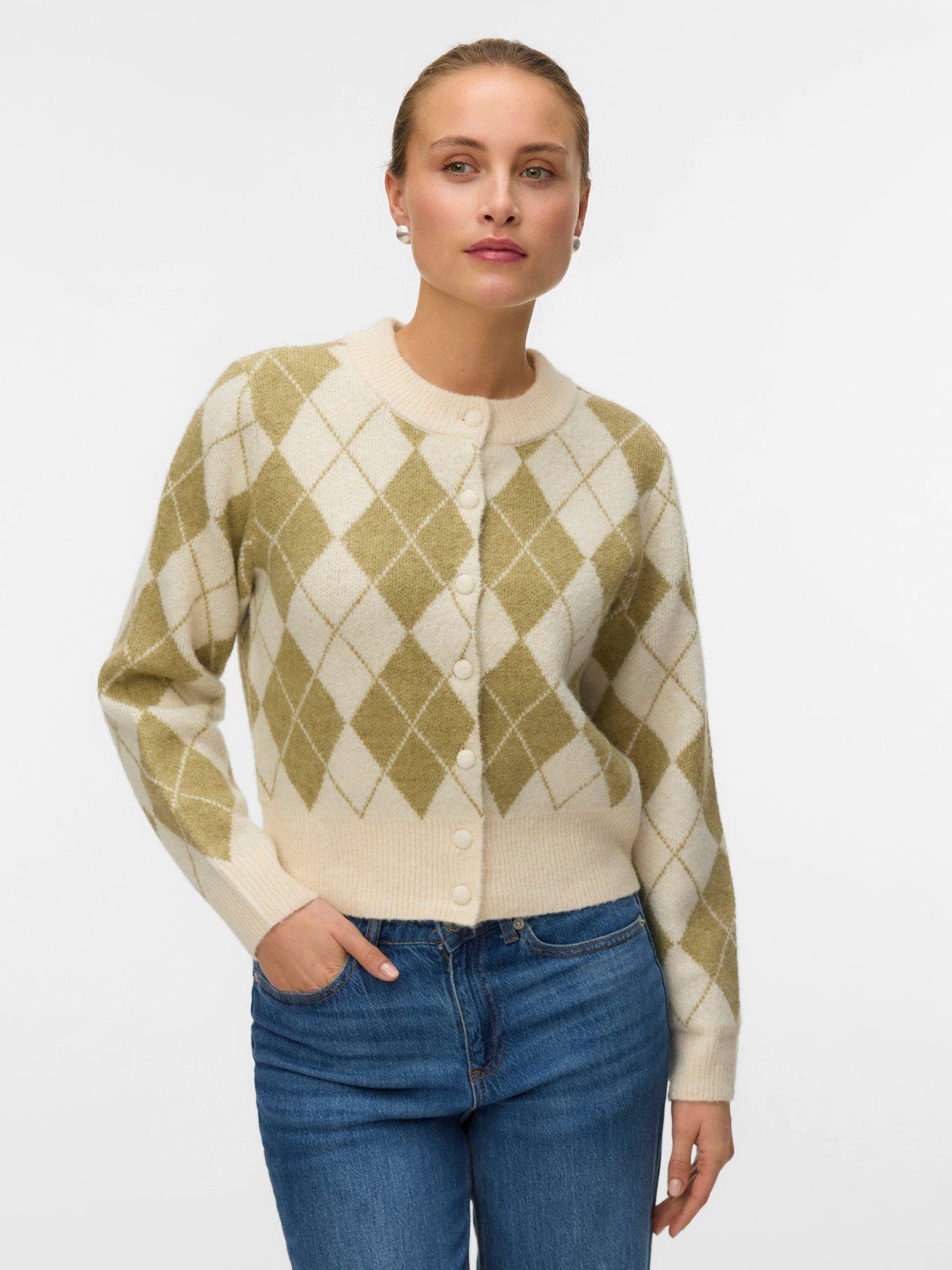 Vero Moda Halo Long Sleeve O-neck Argyle Cardigan - Green