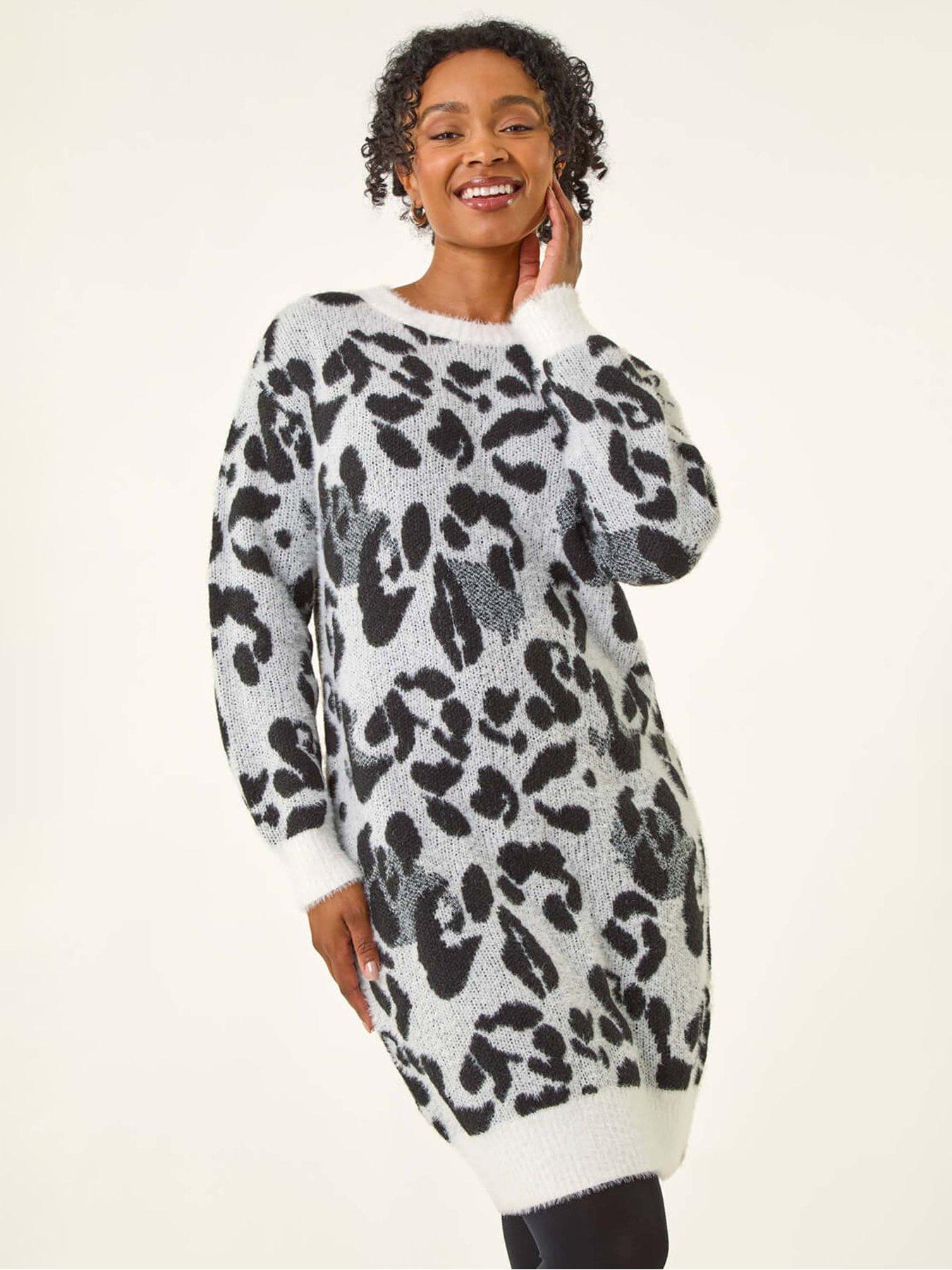 Roman Petite Animal Print Knitted Dress - Grey