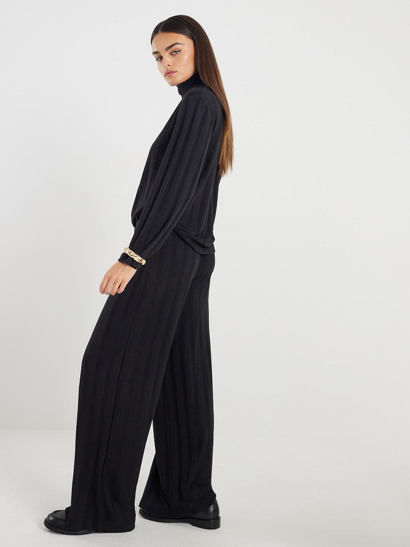 River Island Cosy Wide Rib Trouser - Black