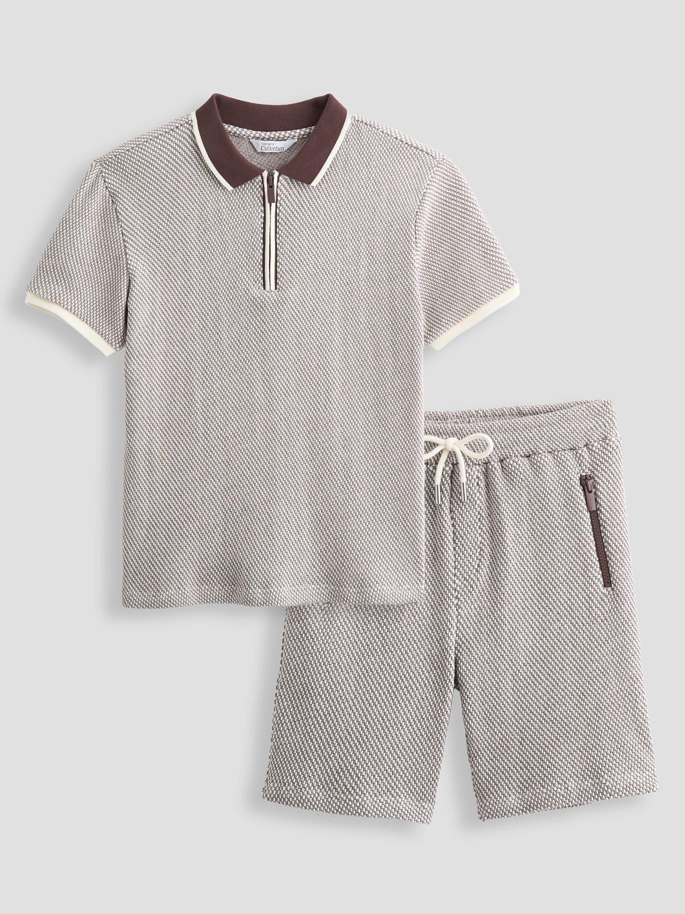 The Very Collection Boys Textured Polo Top and Shorts Set - Grey
