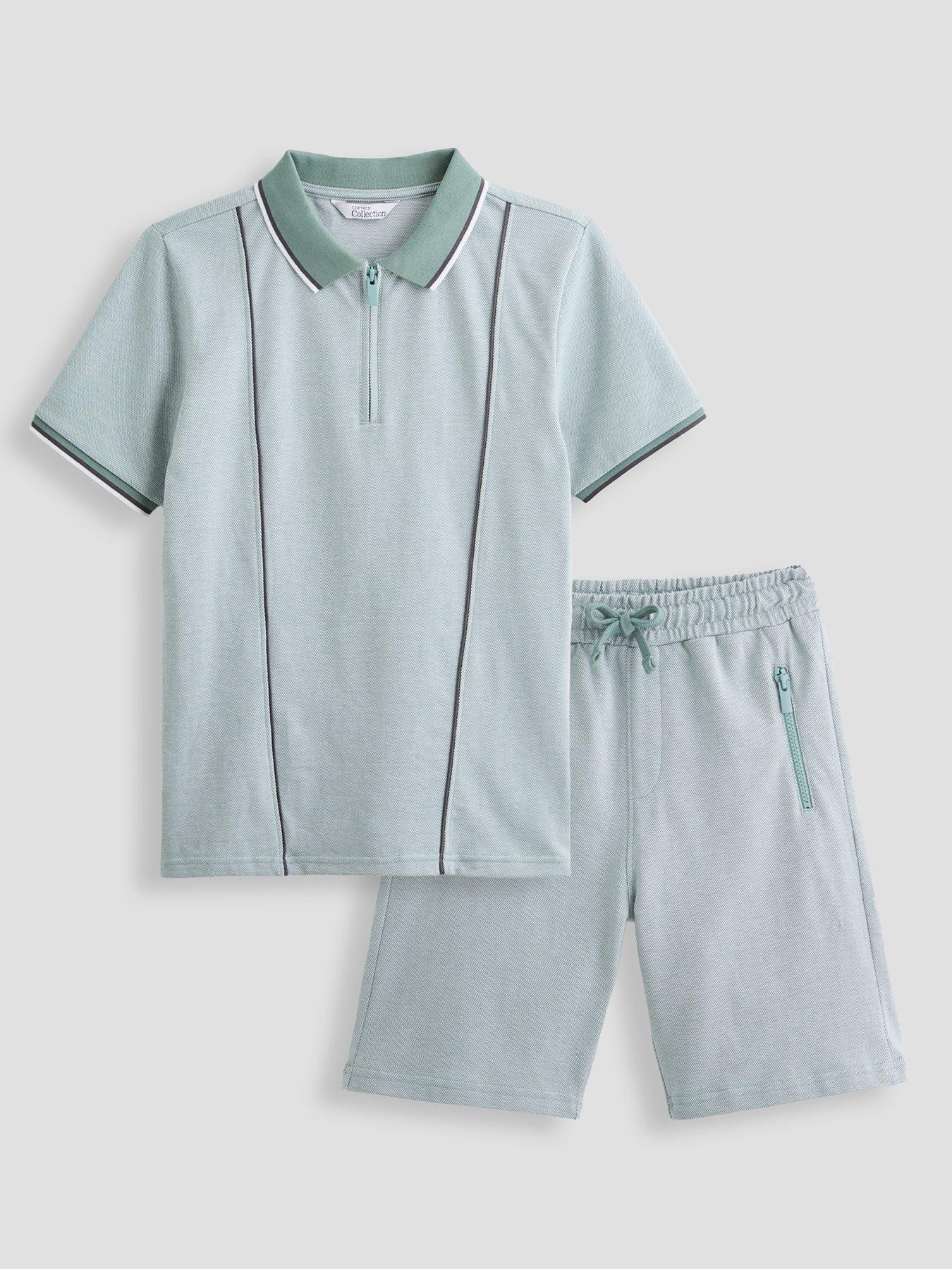 The Very Collection Boys Jacquard Polo Shirt And Shorts Set - Brown