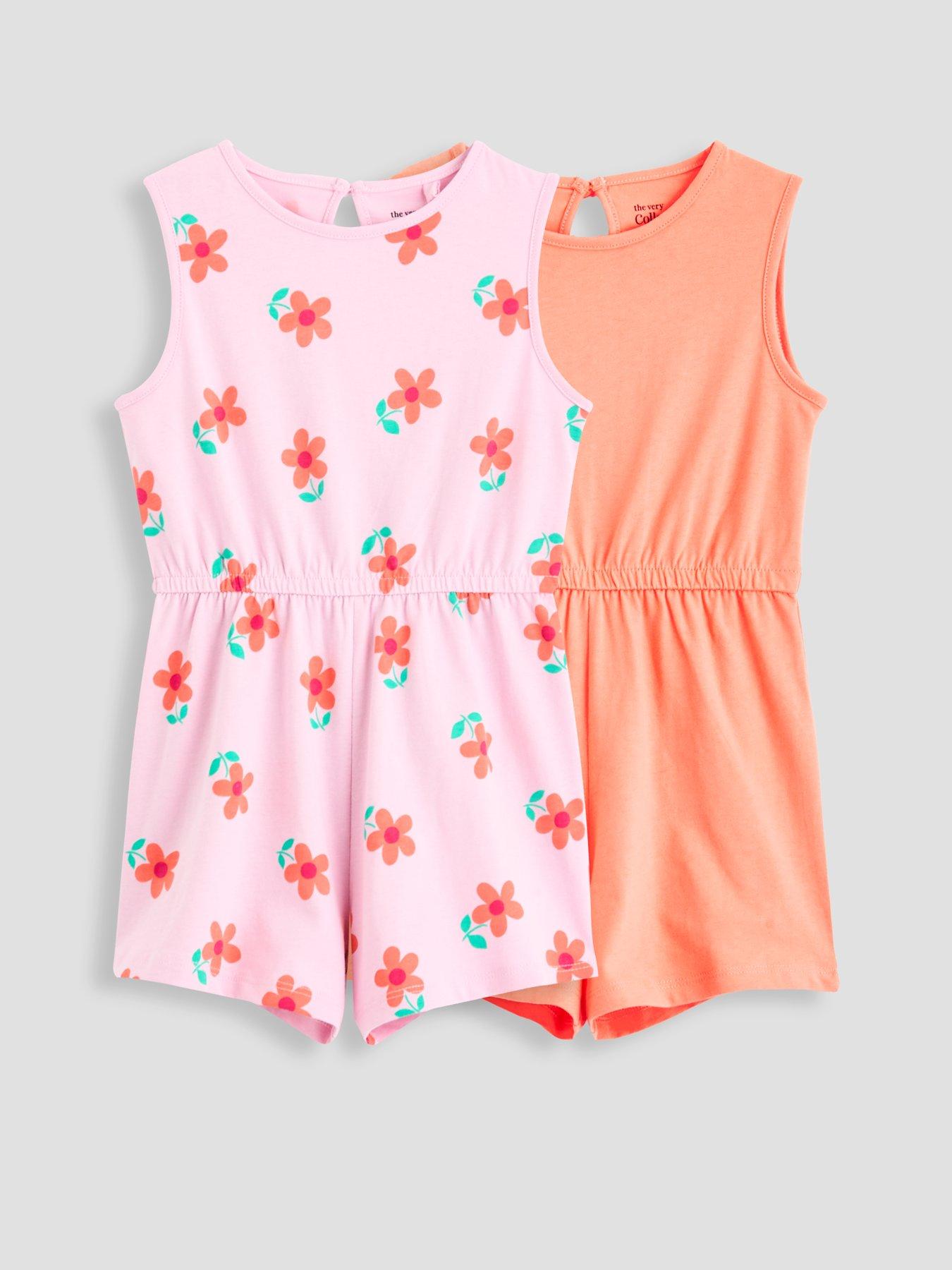 The Very Collection Girls 2 Pack Playsuits - Print/Coral