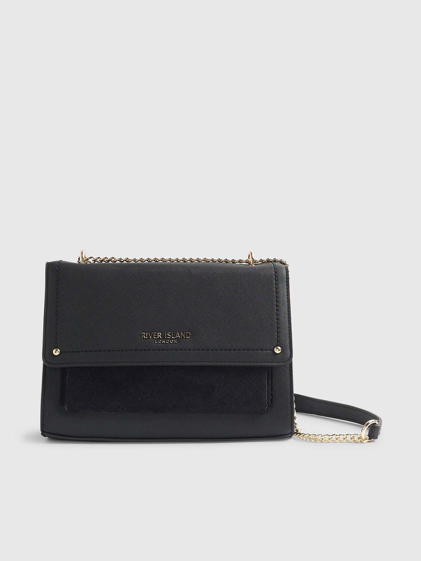 Image 2 of 6 of River Island Black Monogram Pocket Front Shoulder Bag