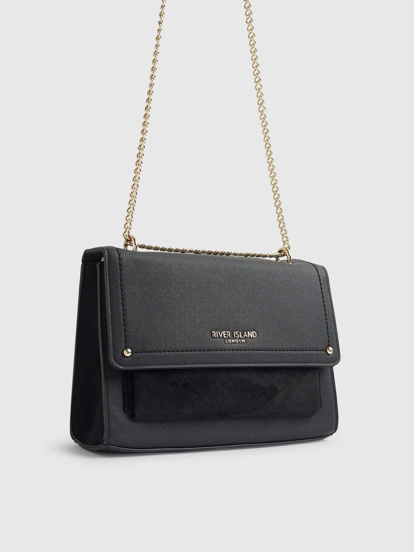 Image 4 of 6 of River Island Black Monogram Pocket Front Shoulder Bag
