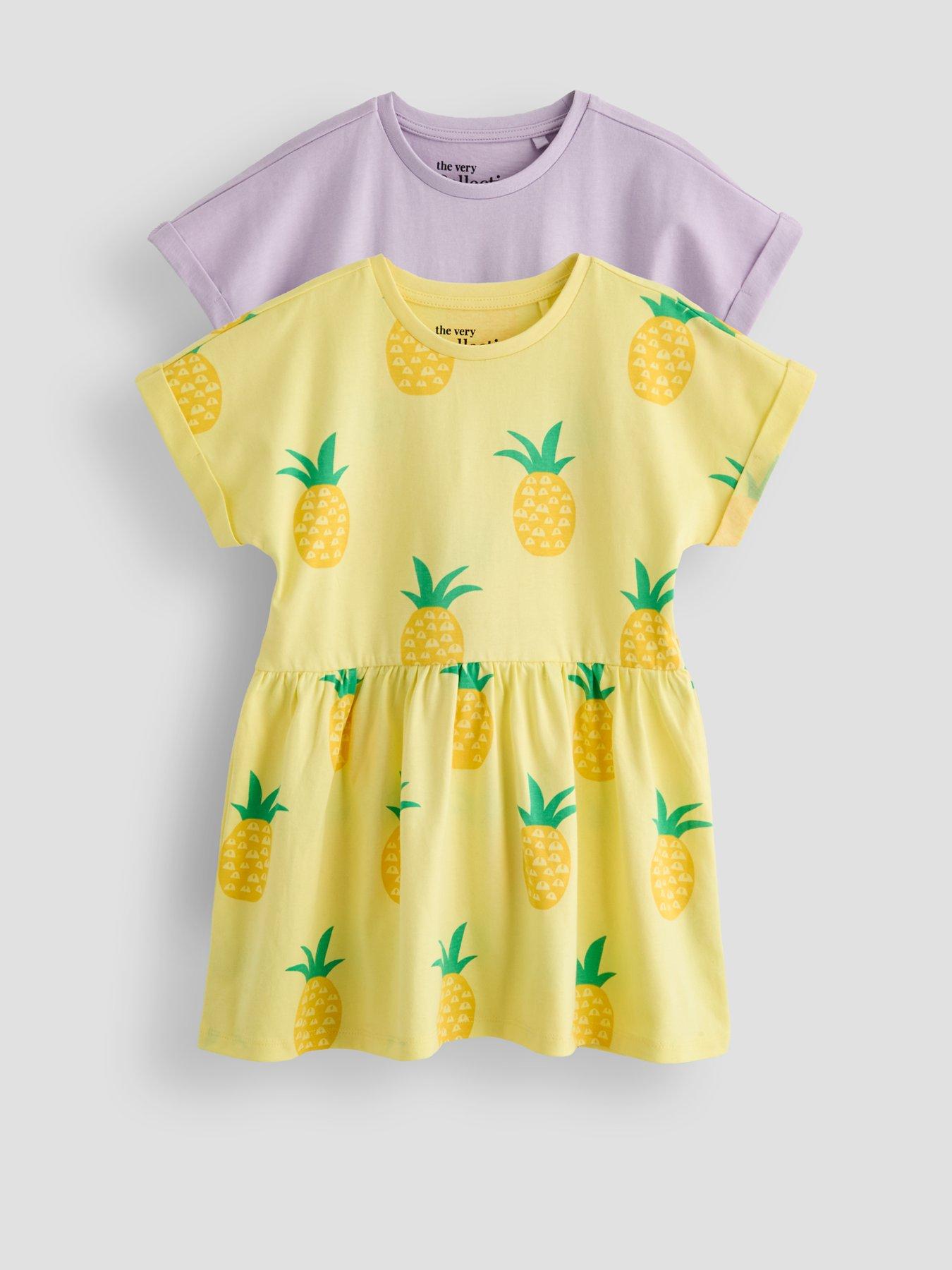 Image 1 of 5 of The Very Collection Girls 2 Pack Jersey Dresses - Pineapple Print