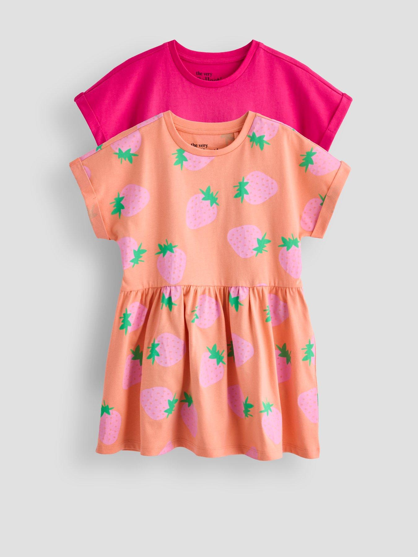The Very Collection Girls 2 Pack Jersey Dresses - Strawberry Print