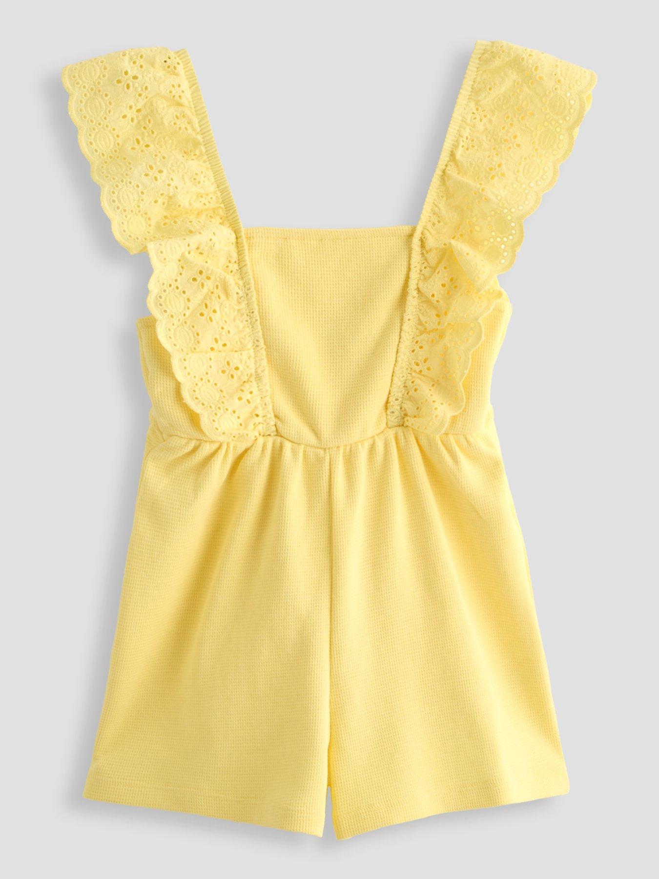 The Very Collection Girls Broderie Frill Jersey Playsuit - Yellow