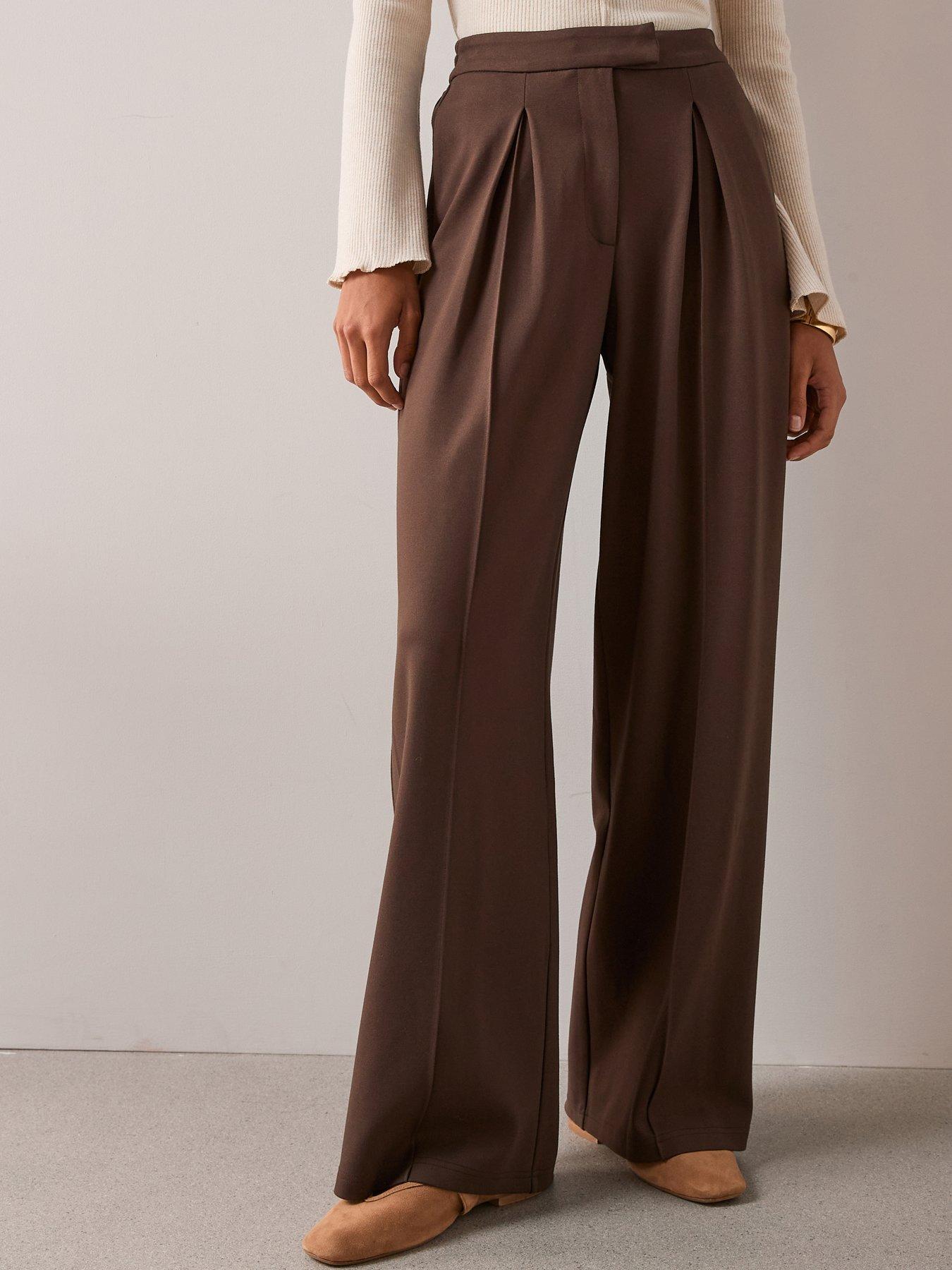 Image 1 of 7 of The Very Collection Ponte Wide Leg Pleated Trouser - Brown