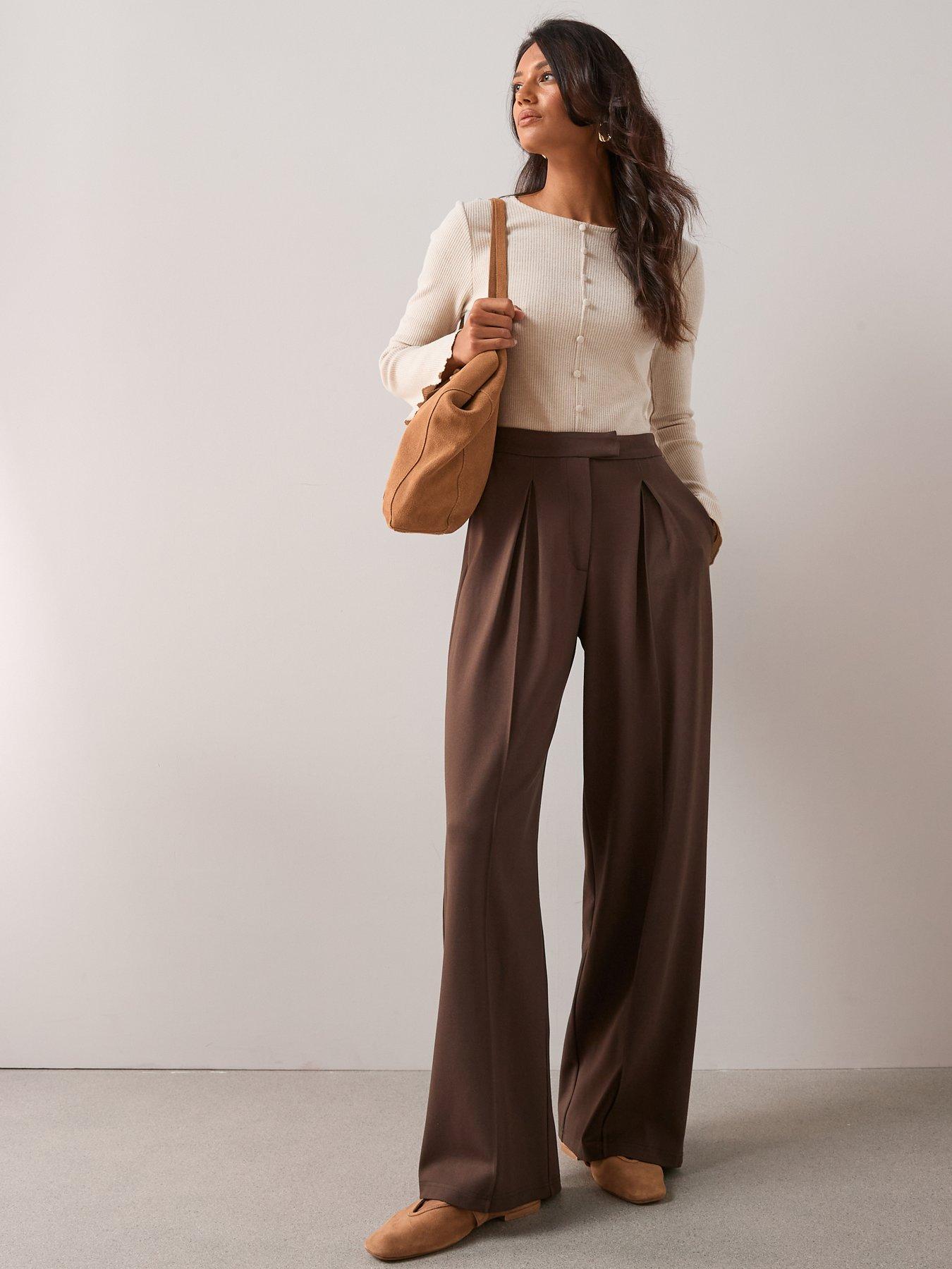 Image 3 of 7 of The Very Collection Ponte Wide Leg Pleated Trouser - Brown