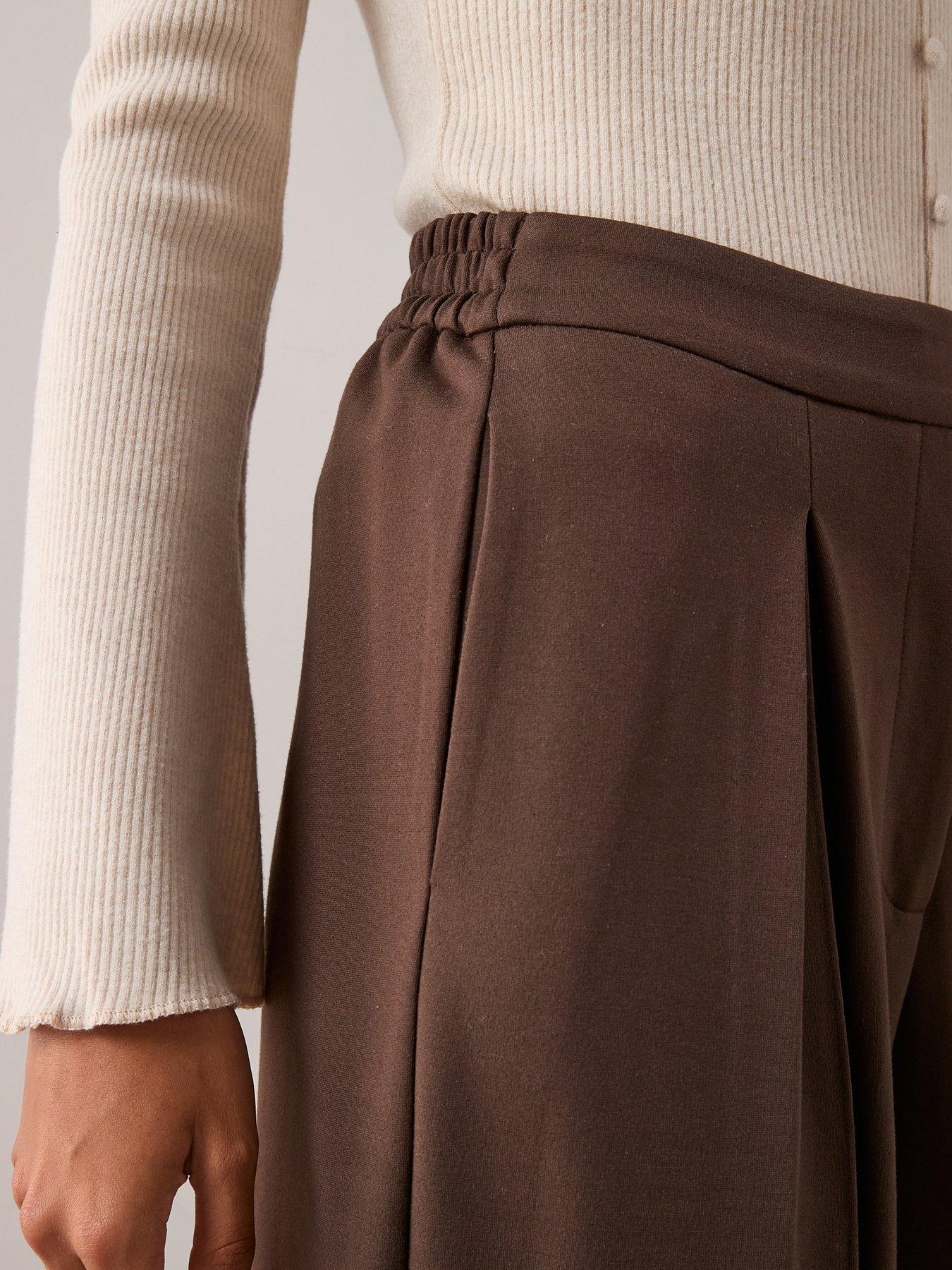 Image 4 of 7 of The Very Collection Ponte Wide Leg Pleated Trouser - Brown