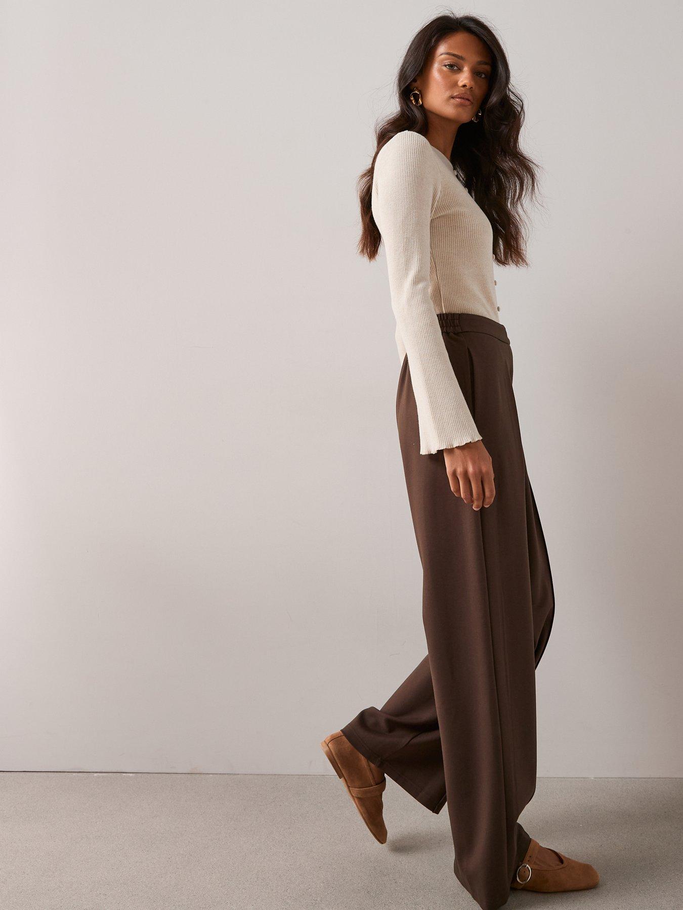 Image 5 of 7 of The Very Collection Ponte Wide Leg Pleated Trouser - Brown