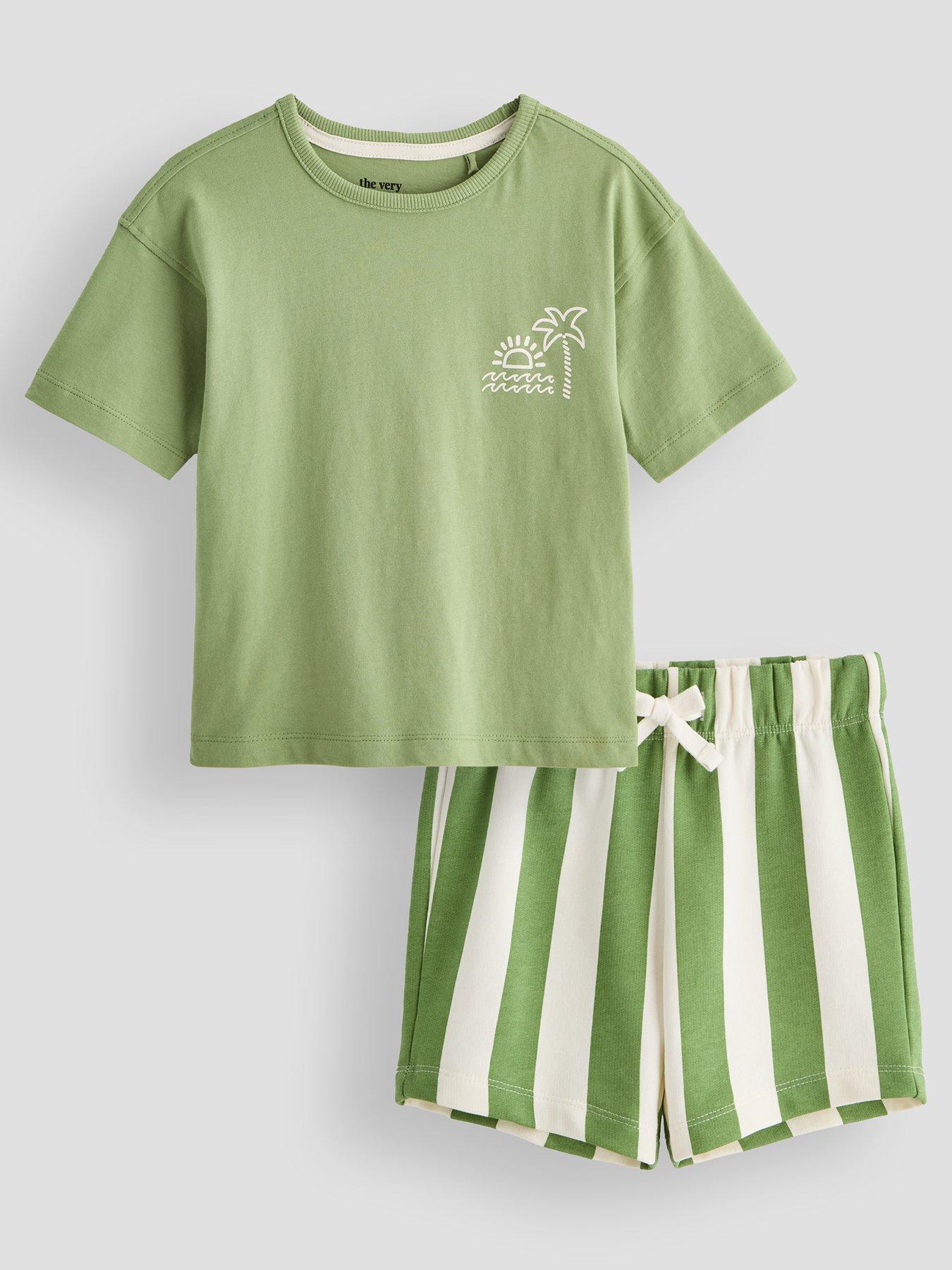 Image 1 of 4 of The Very Collection Boys Palm Tree Stripe Short Set - Green