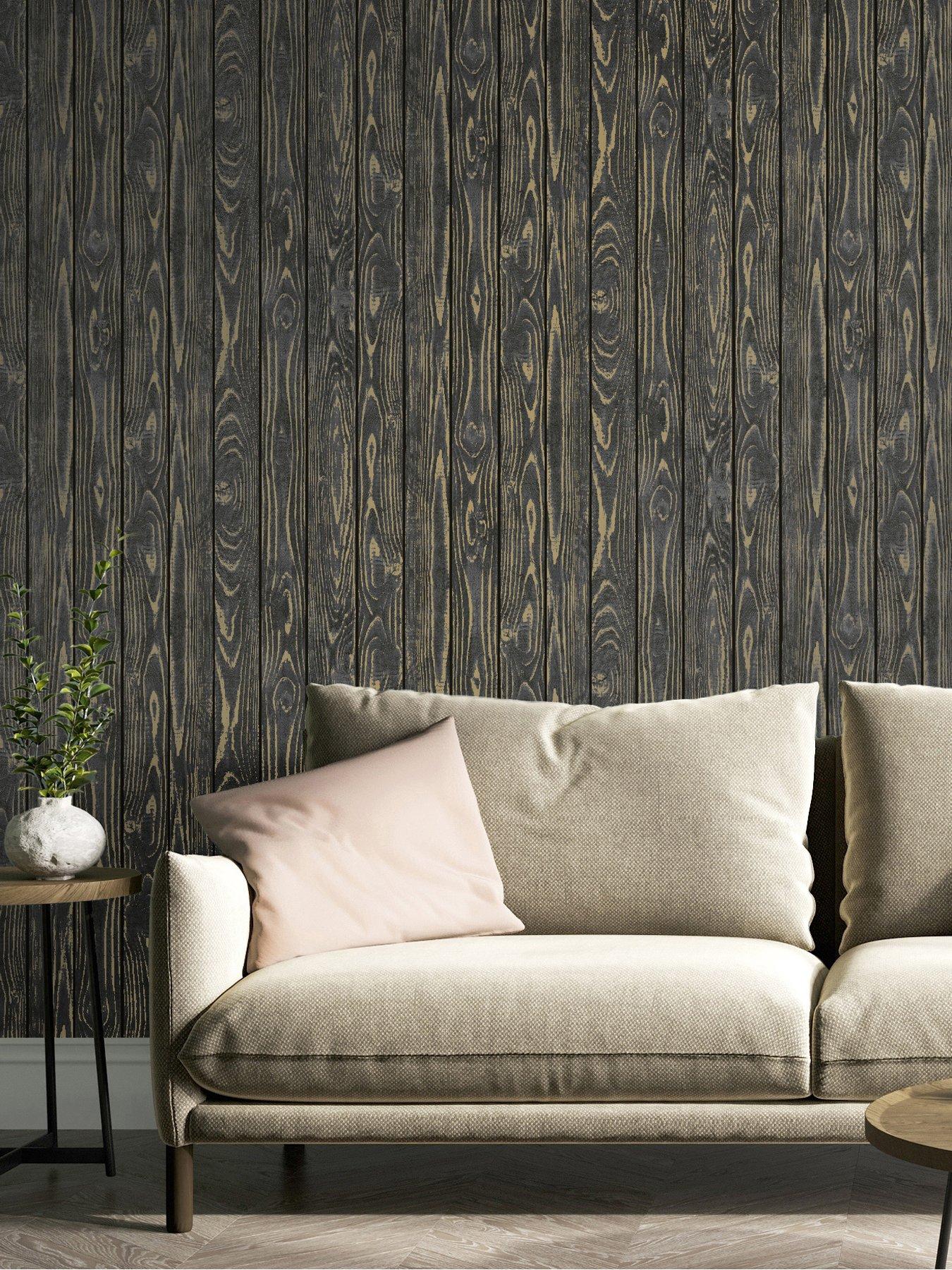 Fine Decor Metallic Wood Charcoal