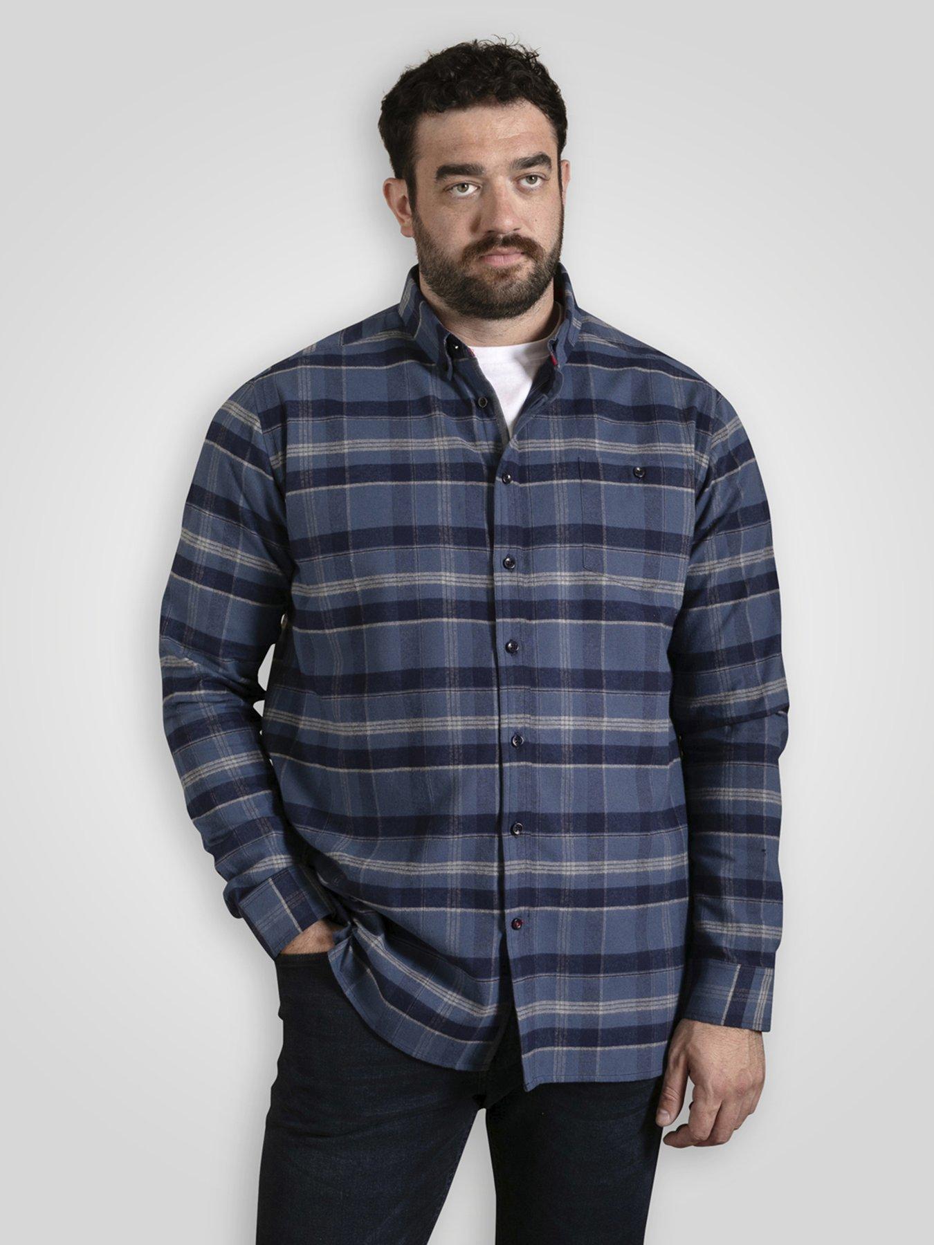 D555 Long Sleeve Check Shirt With Button Down Collar, Navy, Size 3Xl, Men