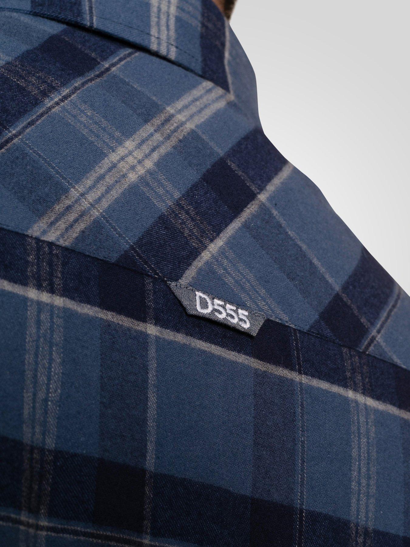 D555 Long Sleeve Check Shirt With Button Down Collar - Navy | Very