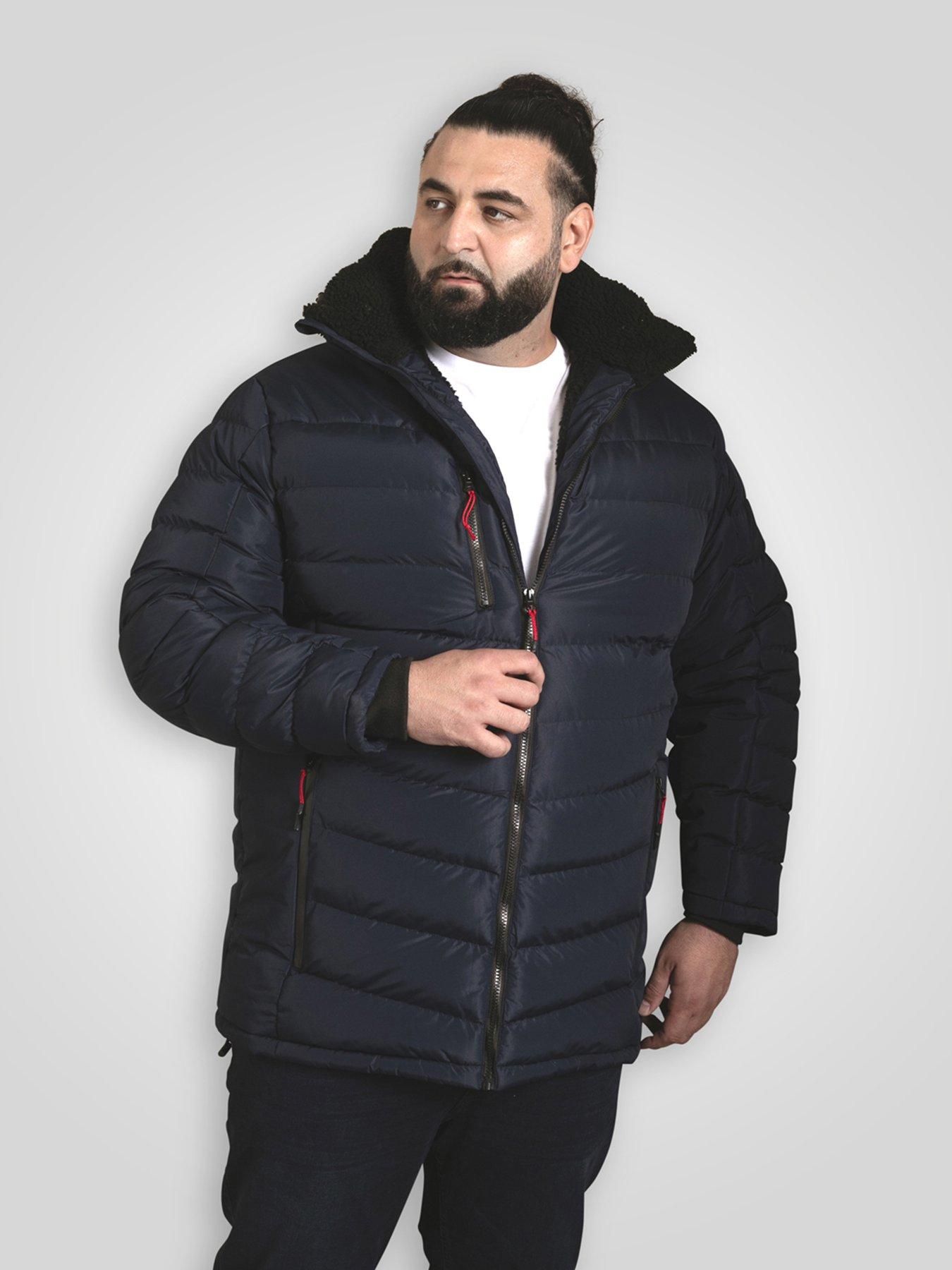 D555 Hooded Padded Jacket With Sherpa Lining And Detachable Hood, Navy, Size 2Xl, Men