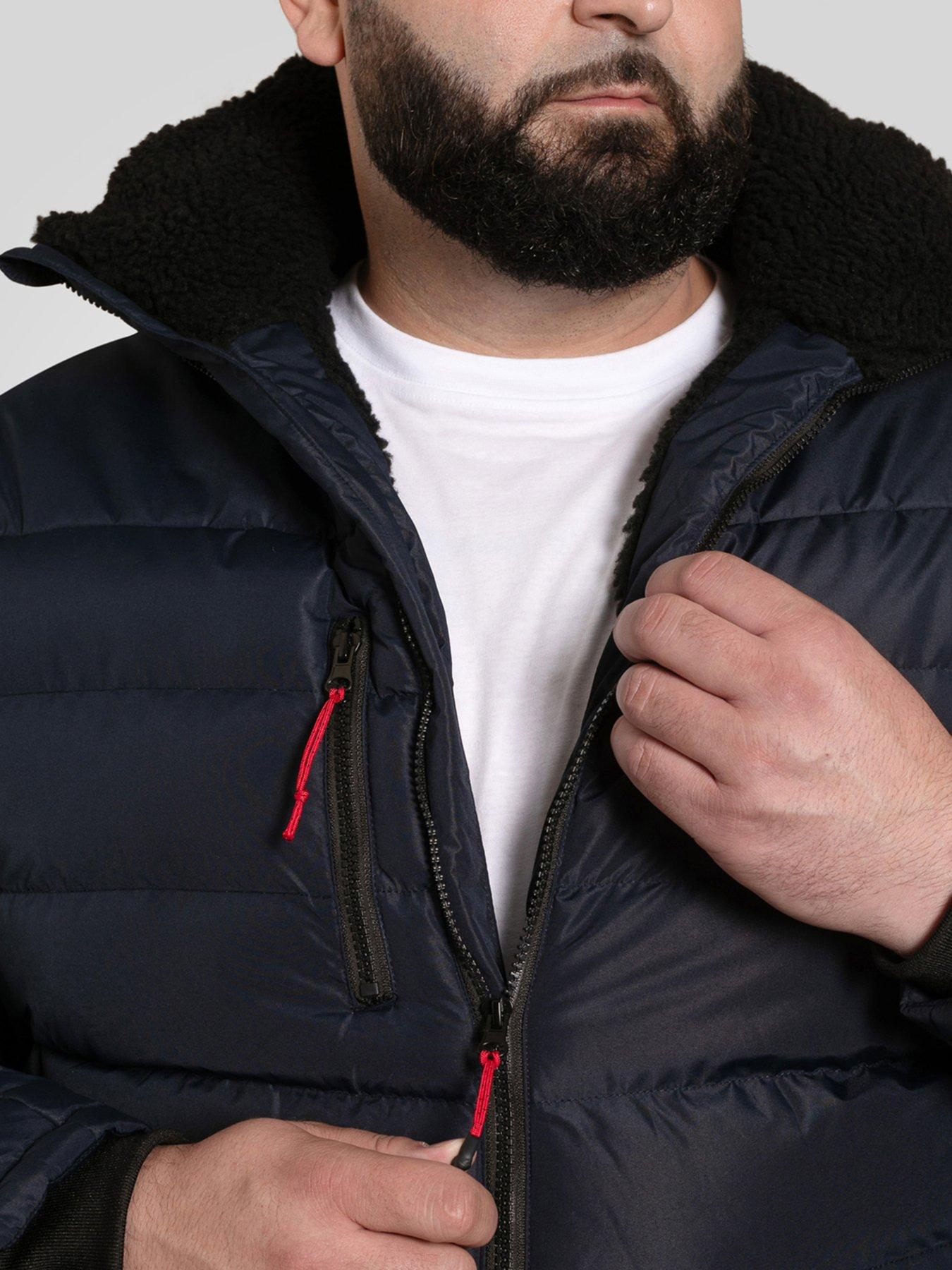 D555 Hooded Padded Jacket With Sherpa Lining And Detachable Hood - Navy ...
