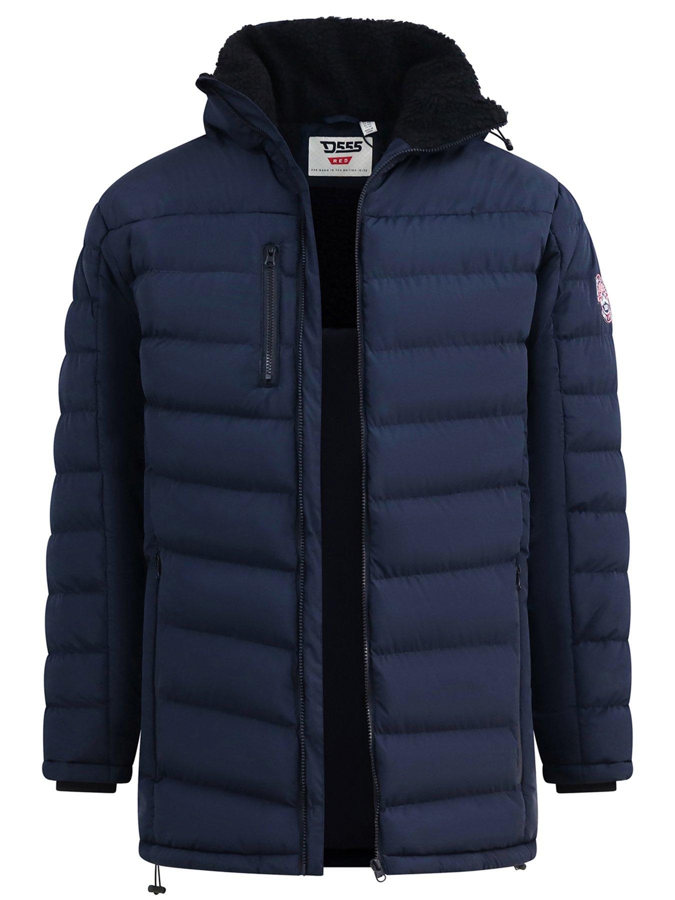 D555 Hooded Padded Jacket With Sherpa Lining And Detachable Hood - Navy ...