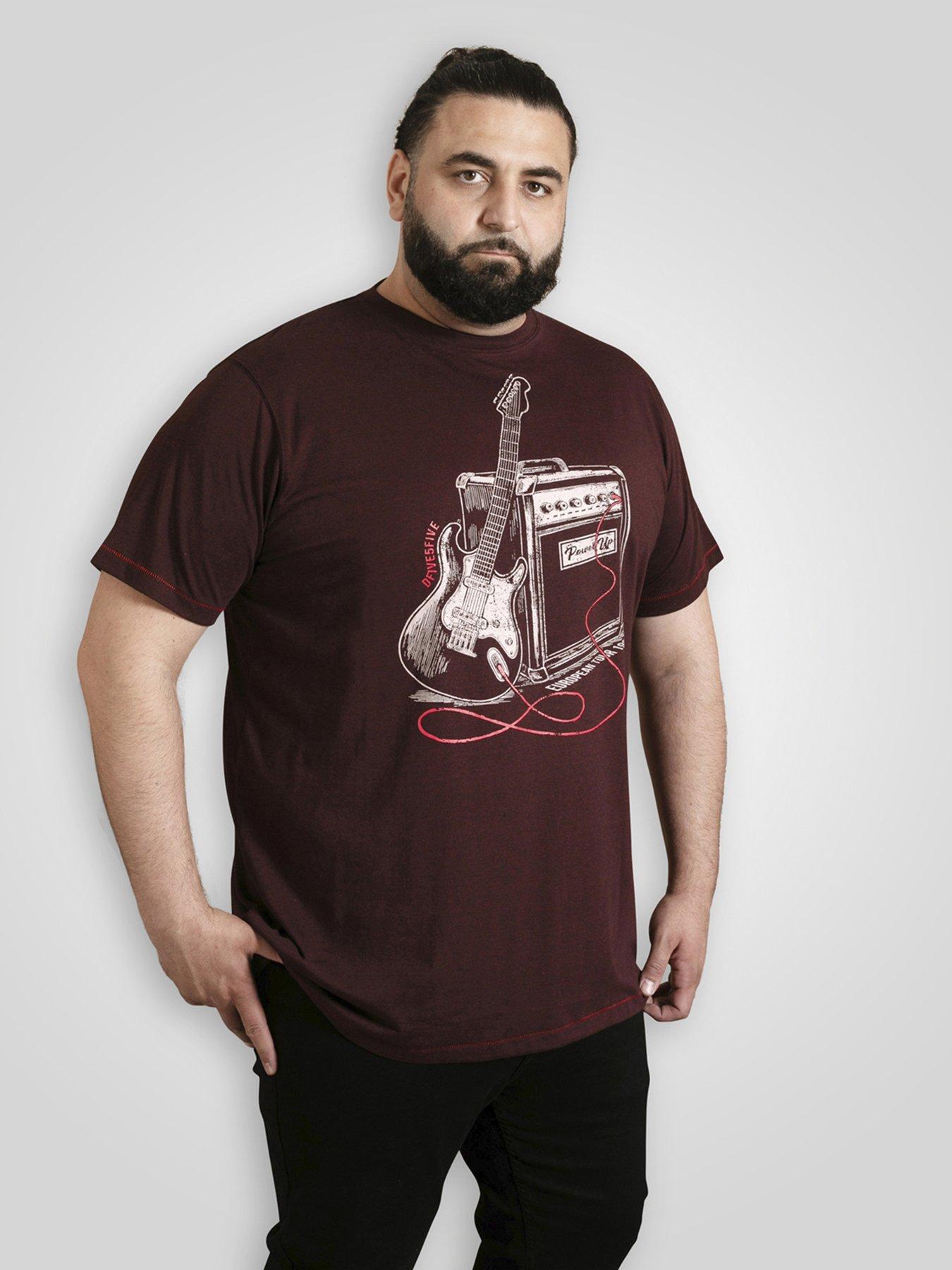 D555 Guitar And Amp Printed Crew Neck T-Shirt, Red, Size 3Xl, Men