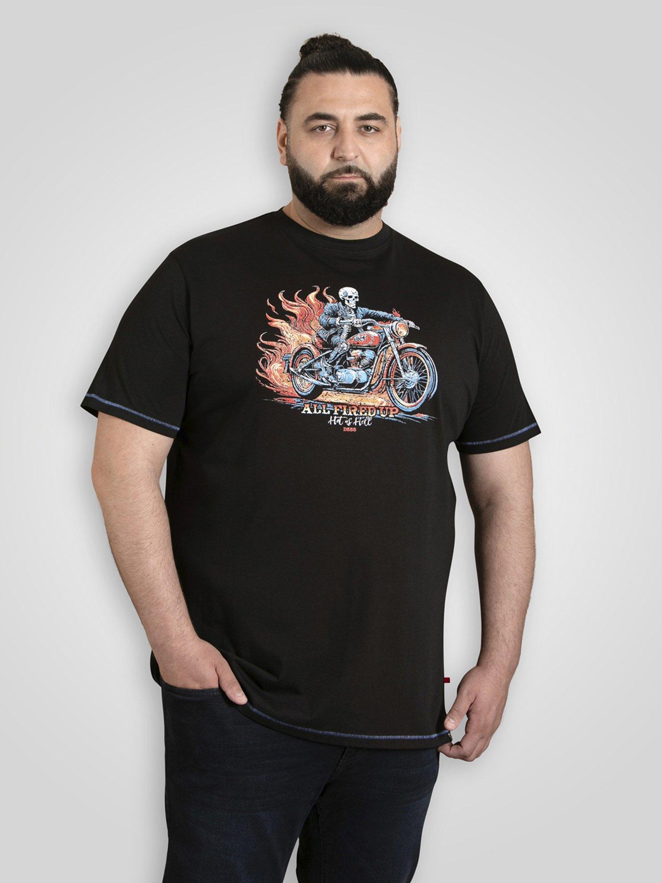 D555 Skeleton On Bike Printed Crew Neck T-Shirt, Black, Size 5Xl, Men